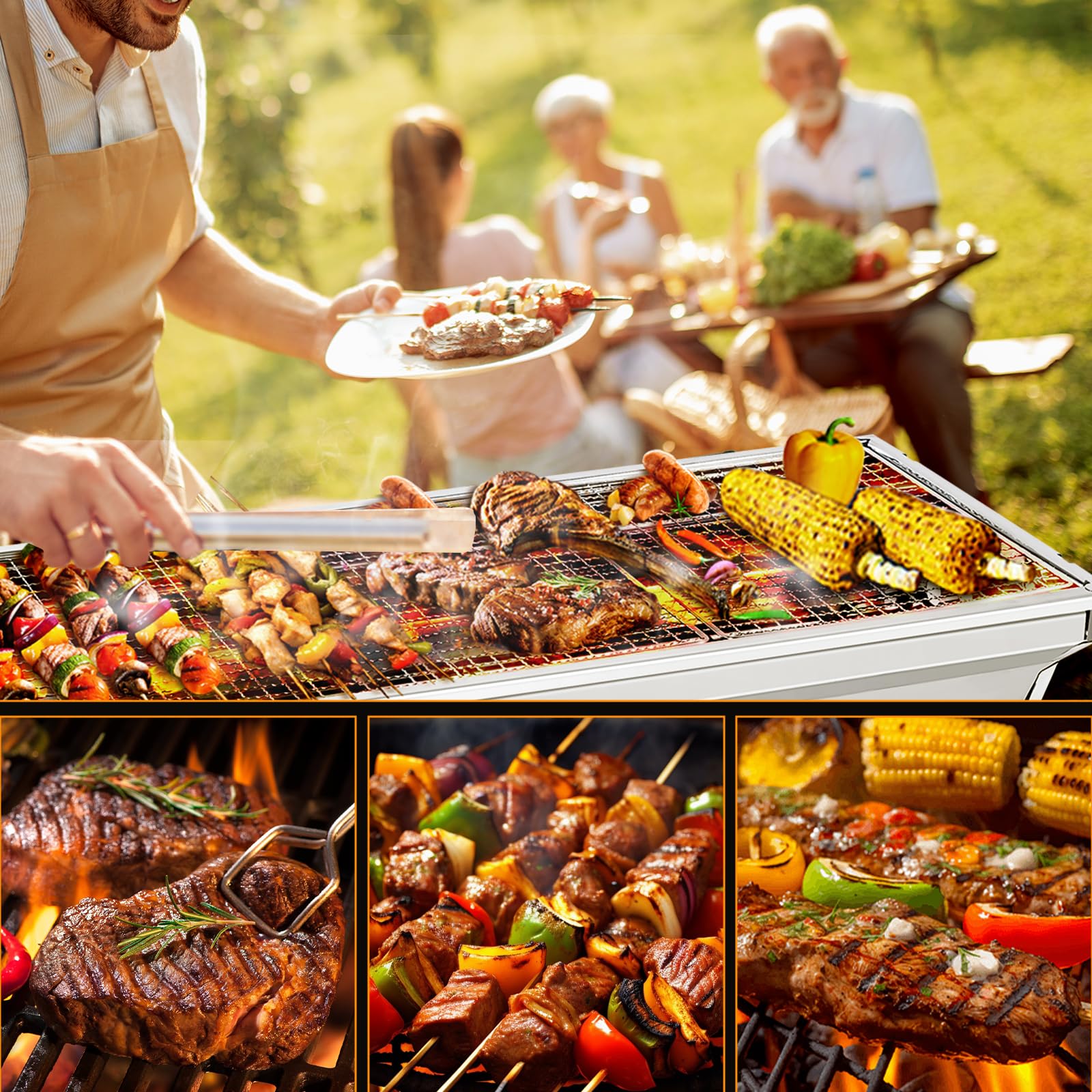 Holzkohlegrill Picknickgrill Edelstahl Kleiner Grill Portabler Campinggrill Abnehmbare BBQ Grills für Outdoor Garten Party