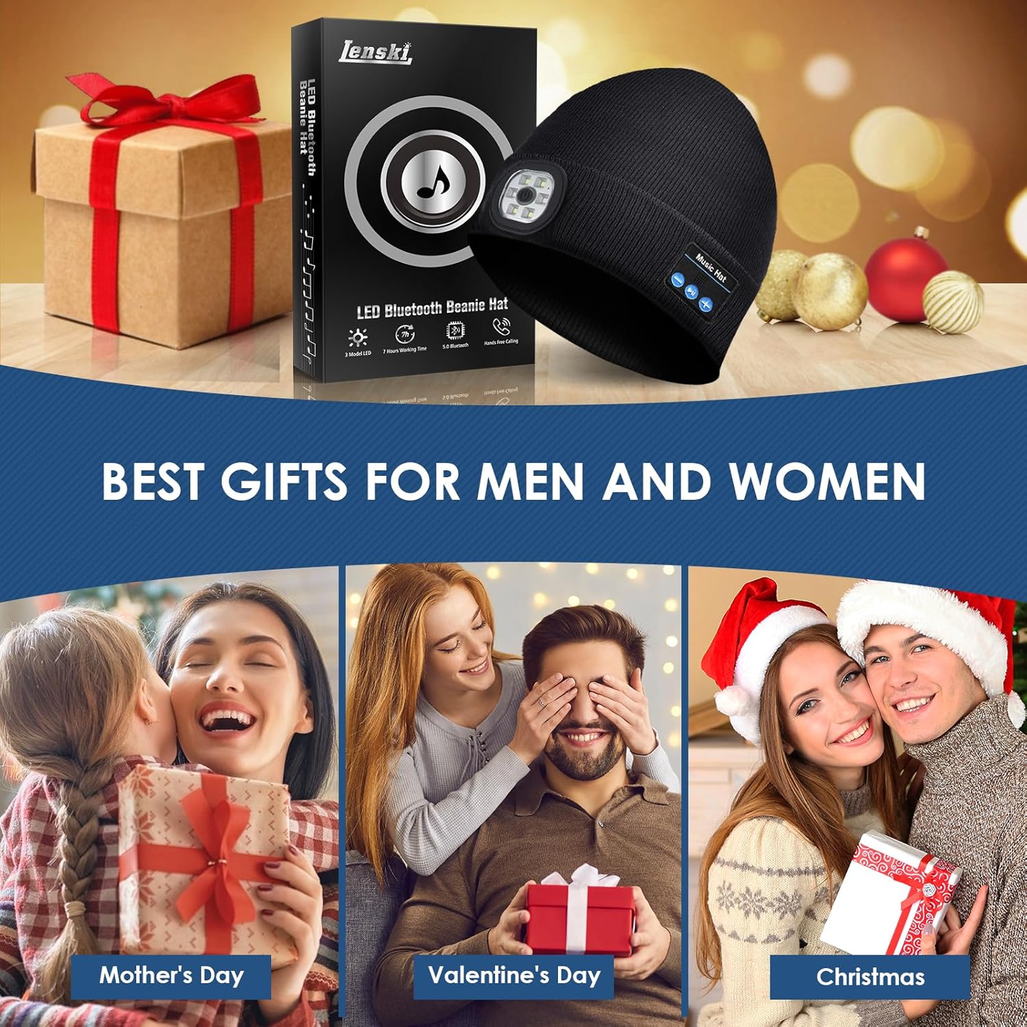 Geschenke für Männer, Geburtstagsgeschenk für Männer, Geschenke für Papa, Männergeschenk, Adventskalenderfüllung, Männer, Gadgets für Männer, Bluetooth Mütze mit LED-Licht
