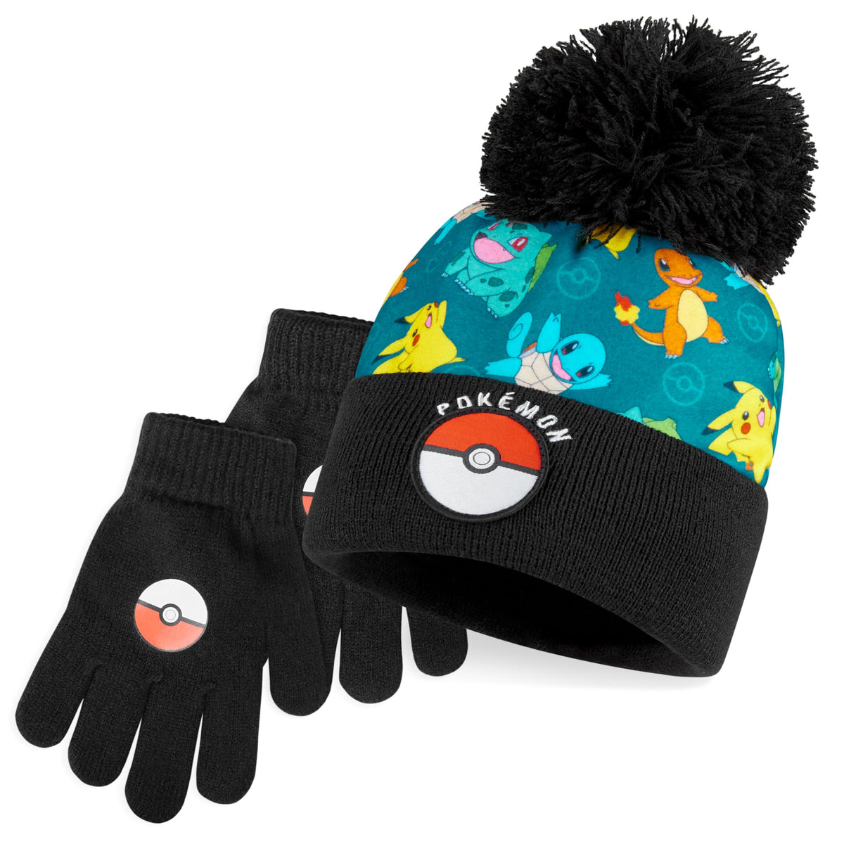 Pokemon Mütze, Schal & Handschuhe Jungen 4-12 Jahre, 3 Stück Warme Kinder Winter Set für kalte Tage, Anime Geschenke für Jungen