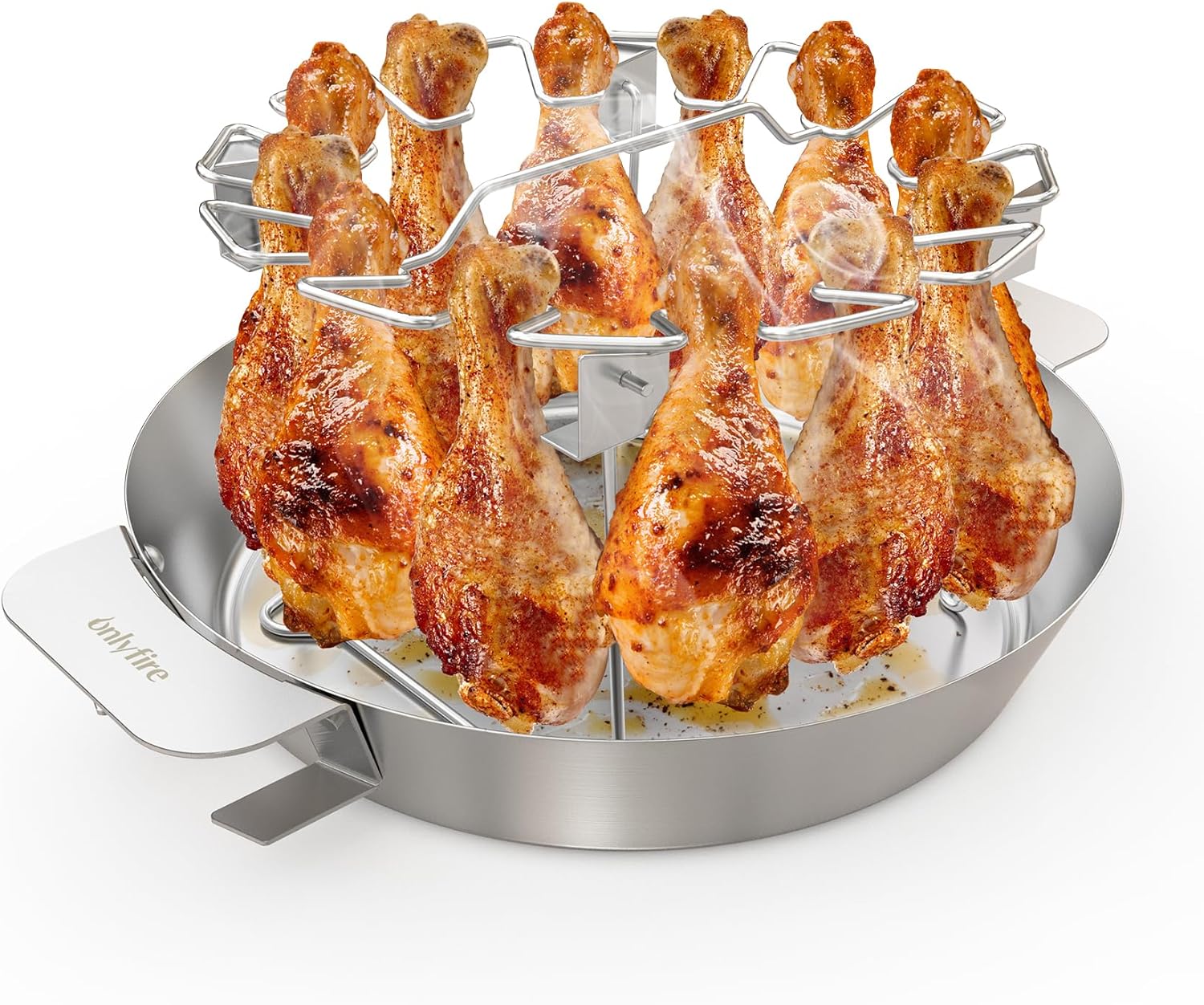 Hähnchenschenkel Halter mit Auffangschale für 12 Keulen, Edelstahl Hähnchen Ständer, Hähnchenbräter für Weber Gourmet BBQ System, Kugelgrill und Kamado Grill, Hähnchen Grill Ständer