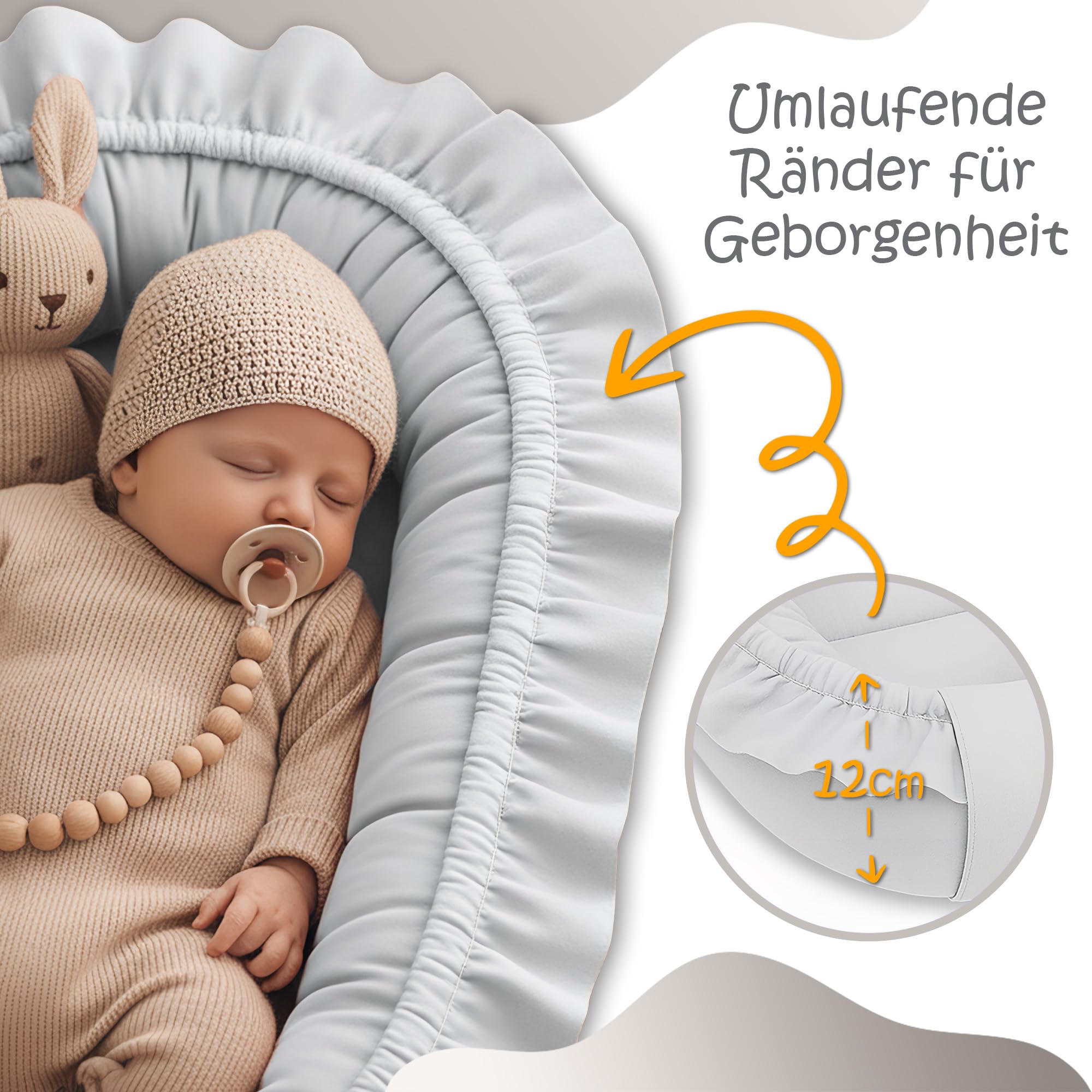 Babynest Babynestchen Neugeborene 90 x 50 cm baby nestchen tragbar nest für bett kinder kuschelnest coccon für Jungen und Mädchen
