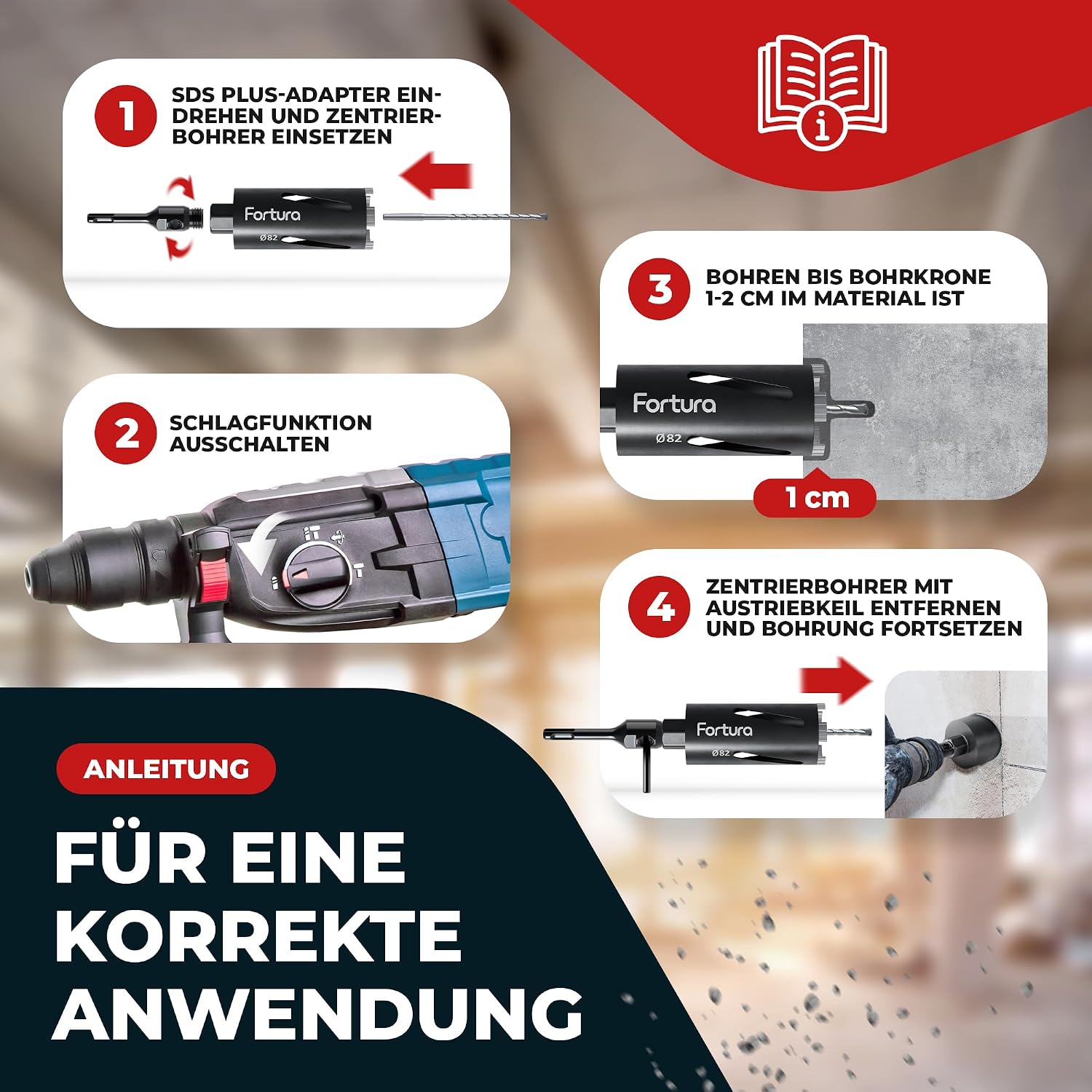 Kernbohrer/Bohrkrone Ø32-162mm / 200mm Länge/SDS Plus/Dosenbohrer/Diamantbohrkrone/Bohrkrone Steckdose/Kernlochbohrer/Diamant