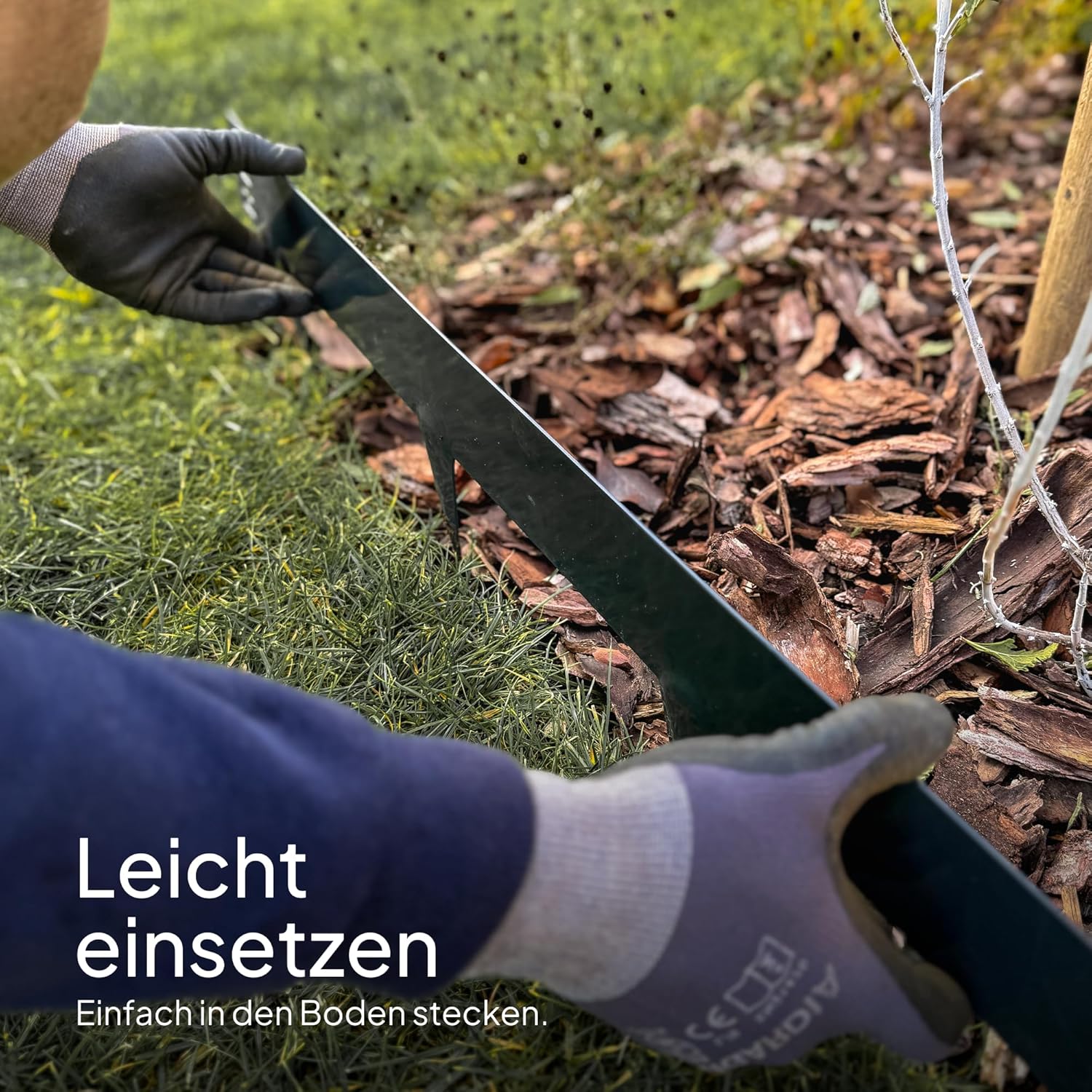 Flexible Rasenkante aus Metall - Garten Metall Beeteinfassung - Beetbegrenzung Einfach einschlagen, 1 Paar Montagehandschuhe inklusive