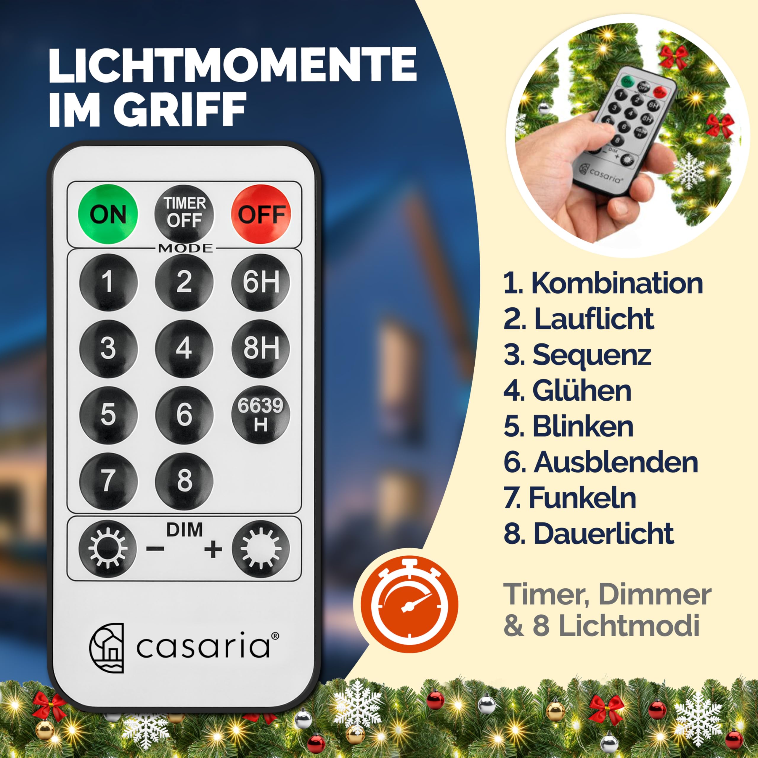 Weihnachtsgirlande mit Beleuchtungsdekoration, 80 LEDs Beleuchtetes Innen- und Außengrün Weihnachtsdekoration, Weihnachtsgirlande, Tannengirlande - Warmes Weiß