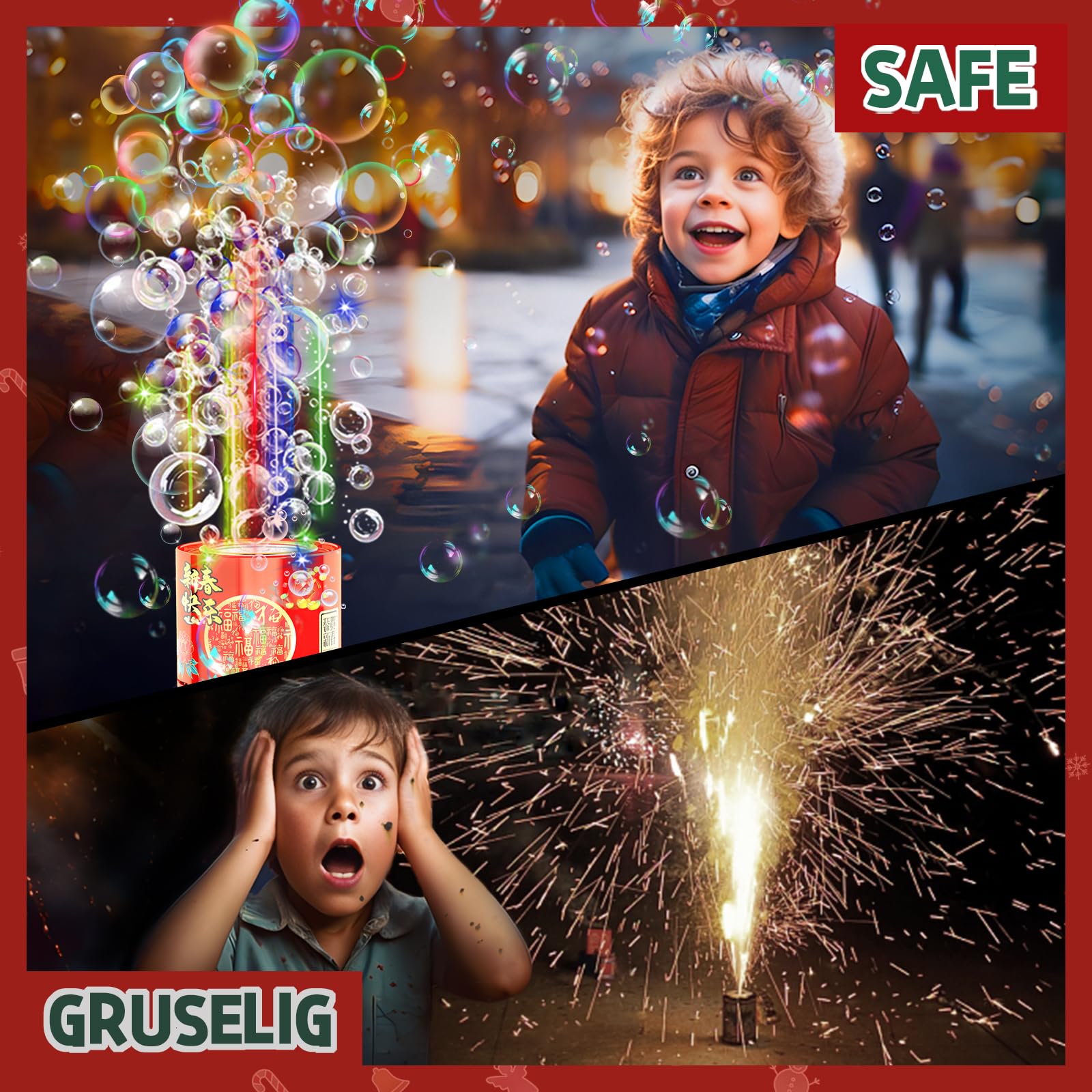 Feuerwerks Seifenblasenmaschine (13 Löcher) mit Lichtern, Luftblasen Wunderkerzen Geburtstagsdeko, Automatischer Seifenblasen Maschine für Kinder Party Hochzeit Geburtstag Chinesisches Neujahrsfest