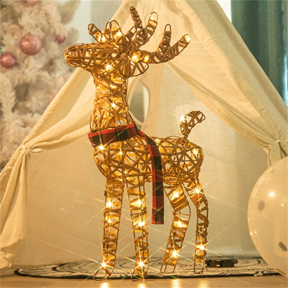 LED Rentier Metall Gold Weiß Eisen Rahmen Beleuchtet Weihnachtshirsch warm weiß Weihnachten Deko für Innen Aussen