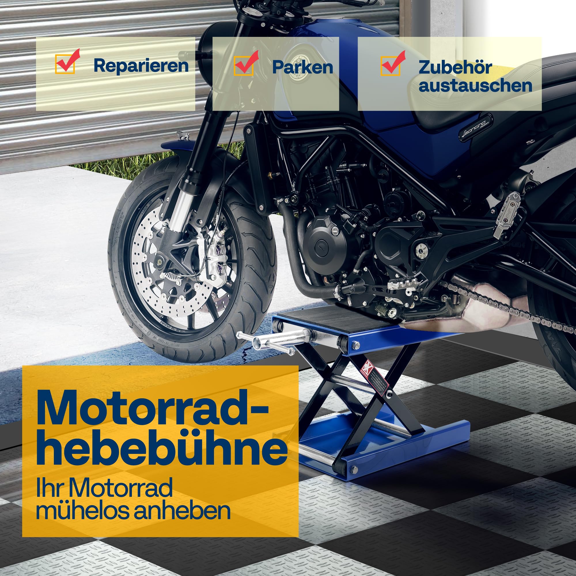 Motorrad Lift 500 kg Stahl-Schereheber mit breitem Deck und Kurbel für Motorräder Off-Road-Fahrzeuge Schmutzfahrräder