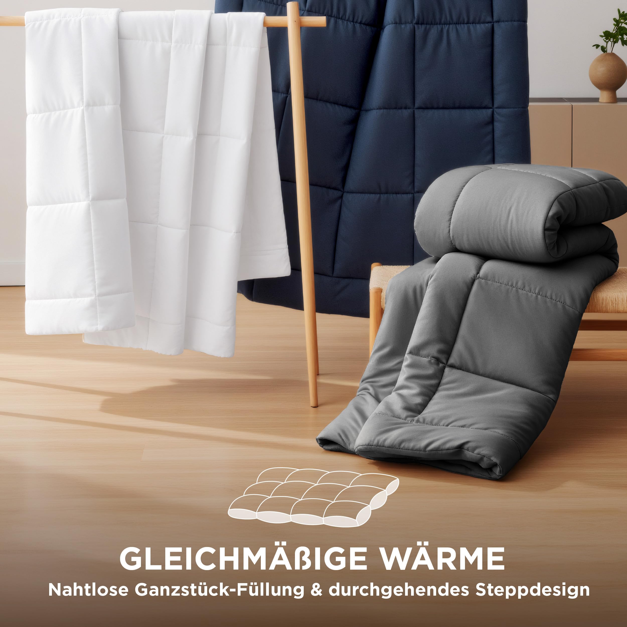 BEDSURE Bettdecke Ohne  - Bettdecke für Allergiker, Warm & Gemütlich Ganzjahresdecke 300GSM Füllung, Waschbare Duvet für 4 Jahreszeiten, Grau/Hellgrau