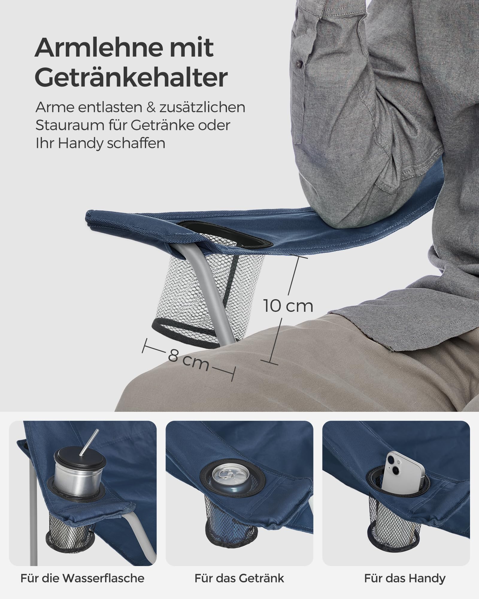 2er Set Klappstuhl Campingstuhl Bequeme Schwerlaststruktur bis 150kg belastbar mit Getränkehalter Outdoor Stuhl