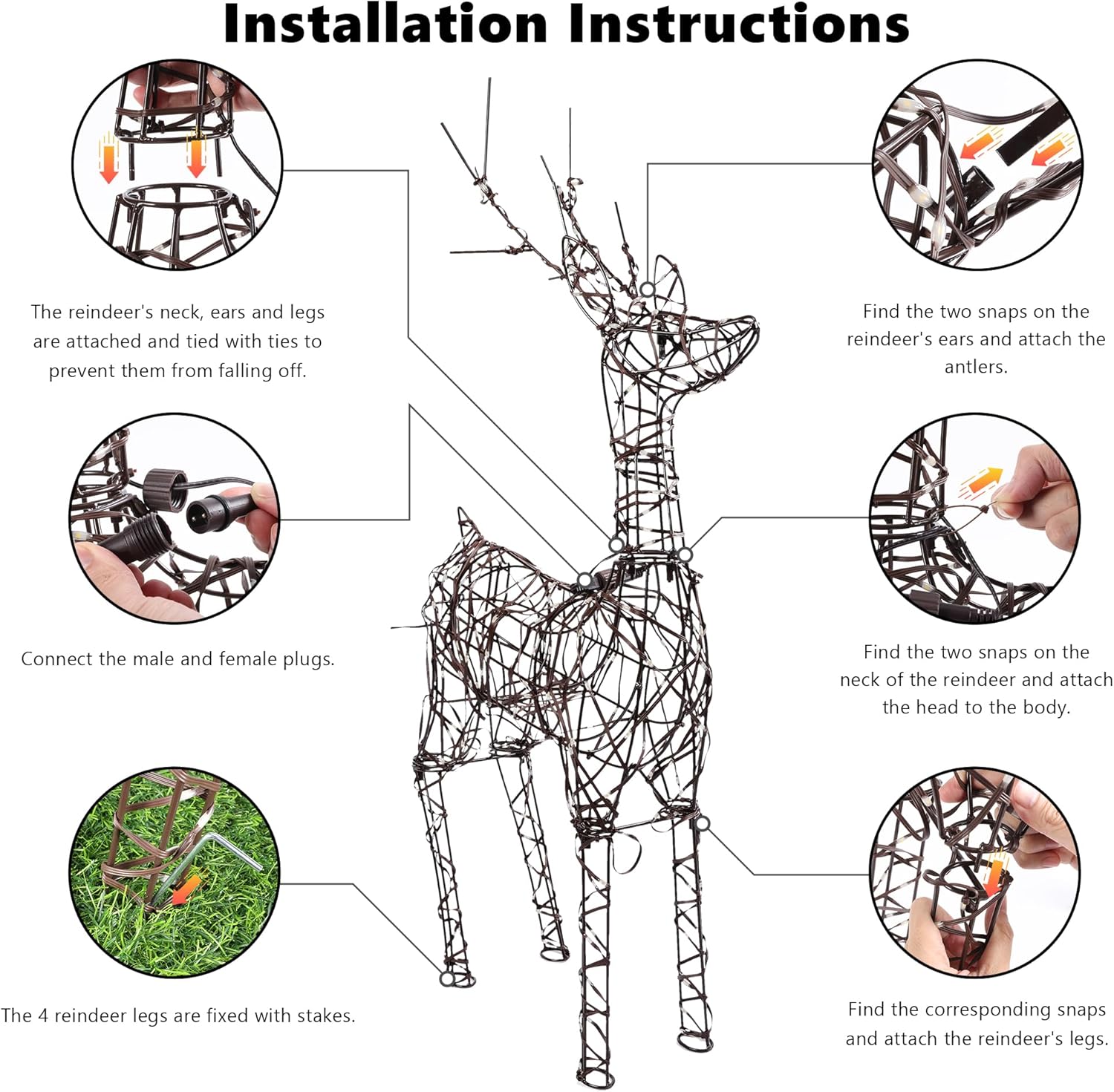 LED beleuchtete Außenrentier, 85 cm Rentierfigur, Weihnachtsdekoration, strombetriebene Timer, 8 Modi, warmweiße Metall-Weihnachtsbeleuchtung für draußen/innen, Rasen, Wohnzimmer, Party
