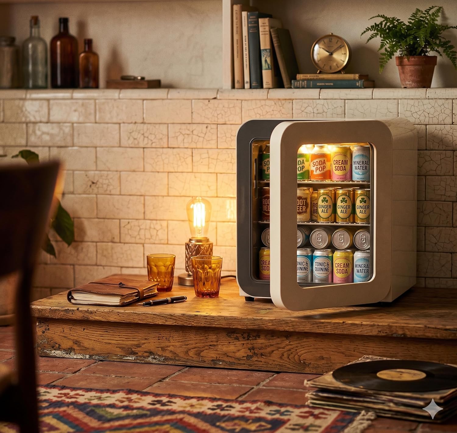 Retro Kühlschrank 48L Creme – Kompakter Mini Kühlschrank für Zuhause, Büro, Kiosk & Gastronomie – Leiser Getränkekühlschrank für Küche, Home Office, Gaming Room & Hotel