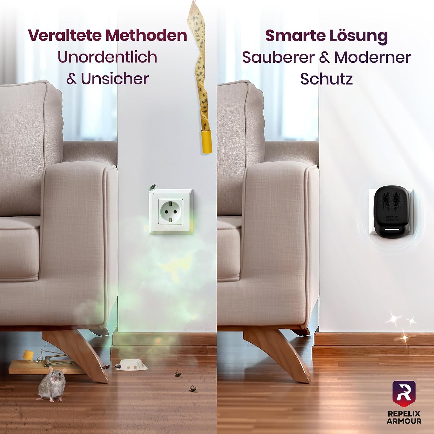 Ultraschall-Schädlingsbekämpfer für Innenräume – 2 Pack – Deckt 140m² pro Gerät ab – 3 Modi – Vertreibt Mäuse, Ratten, Spinnen, Mücken, Ameisen, Insekten & Fliegen