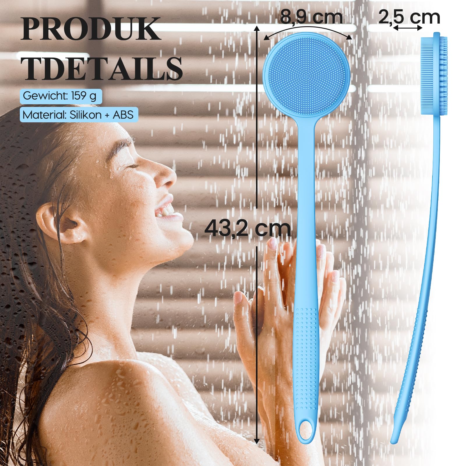 Silikon Rückenschrubber für Die Dusche, Silikon Körperschrubber mit Langem Griff, Rückenschrubber, Abgestorbene Haut entfernen und Massage
