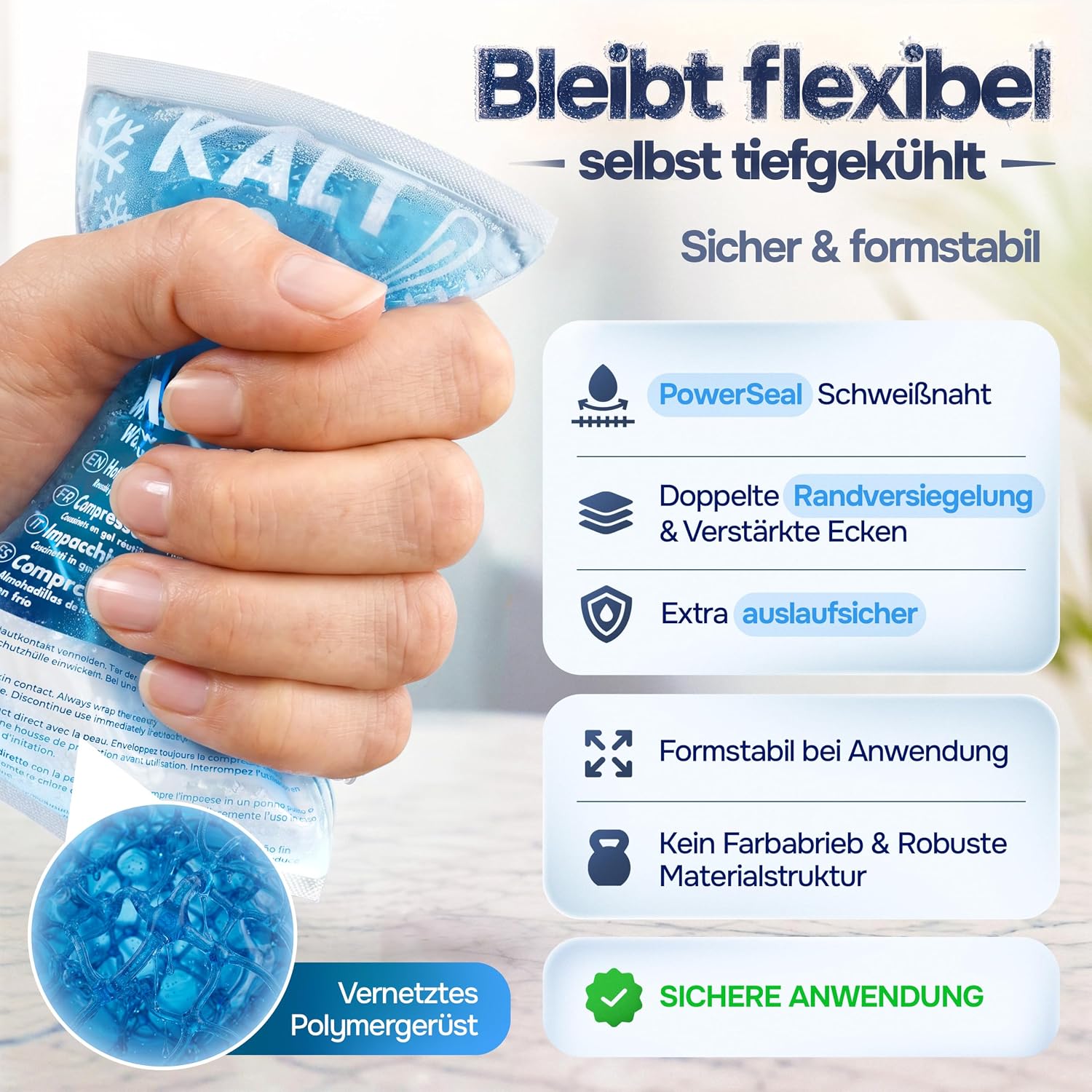 Kühlpads Kalt Warm Kompresse zertifiziert | Kühlpacks für Kinder & Erwachsene, Mit Fleecehülle, Strapazierfähig, Mehr Gelinhalt, PowerSeal Schweißnaht, Tiefgekühlt weich