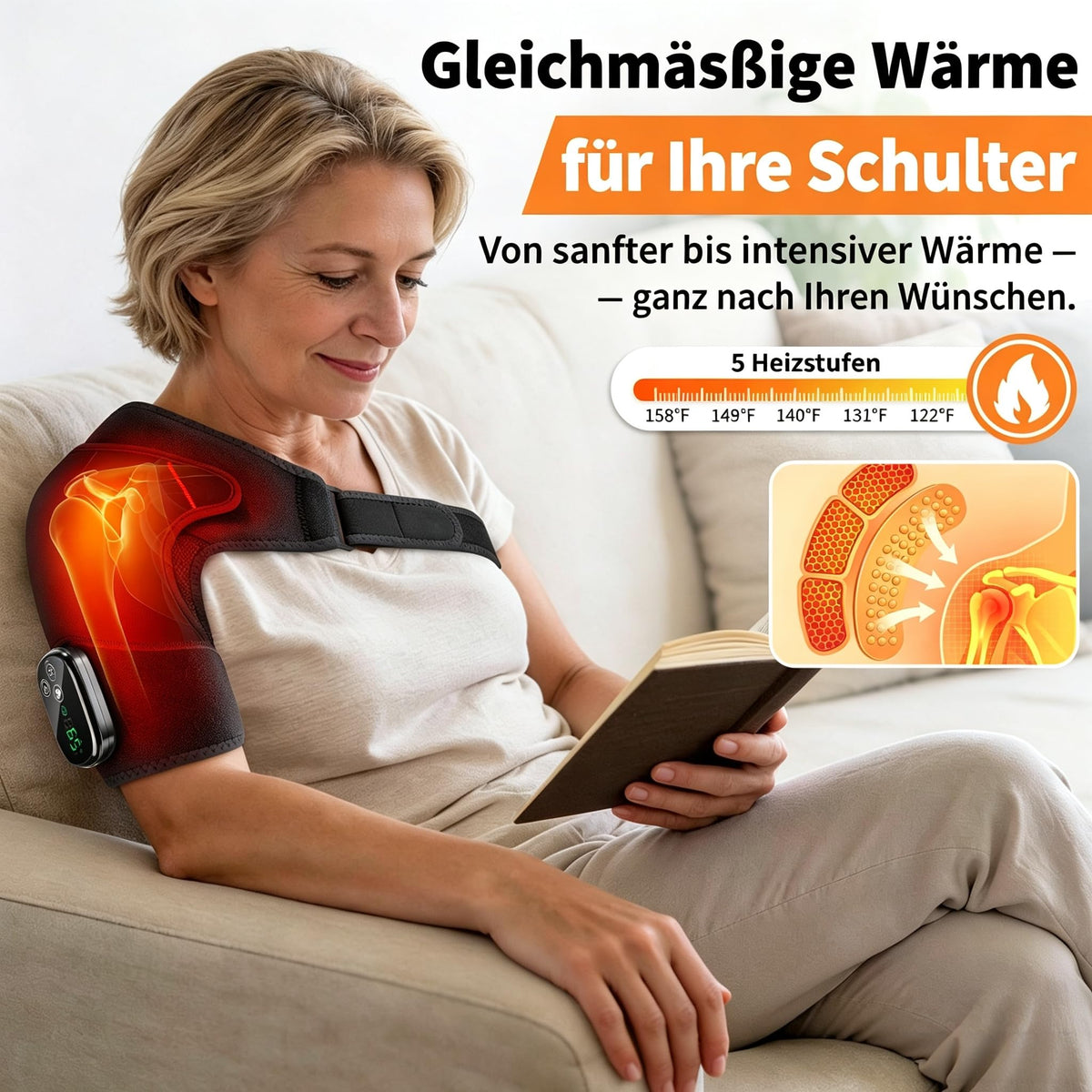 Schulter Massagegerät Kabellos Schulterbandage mit 5 Heizstufen & Vibration