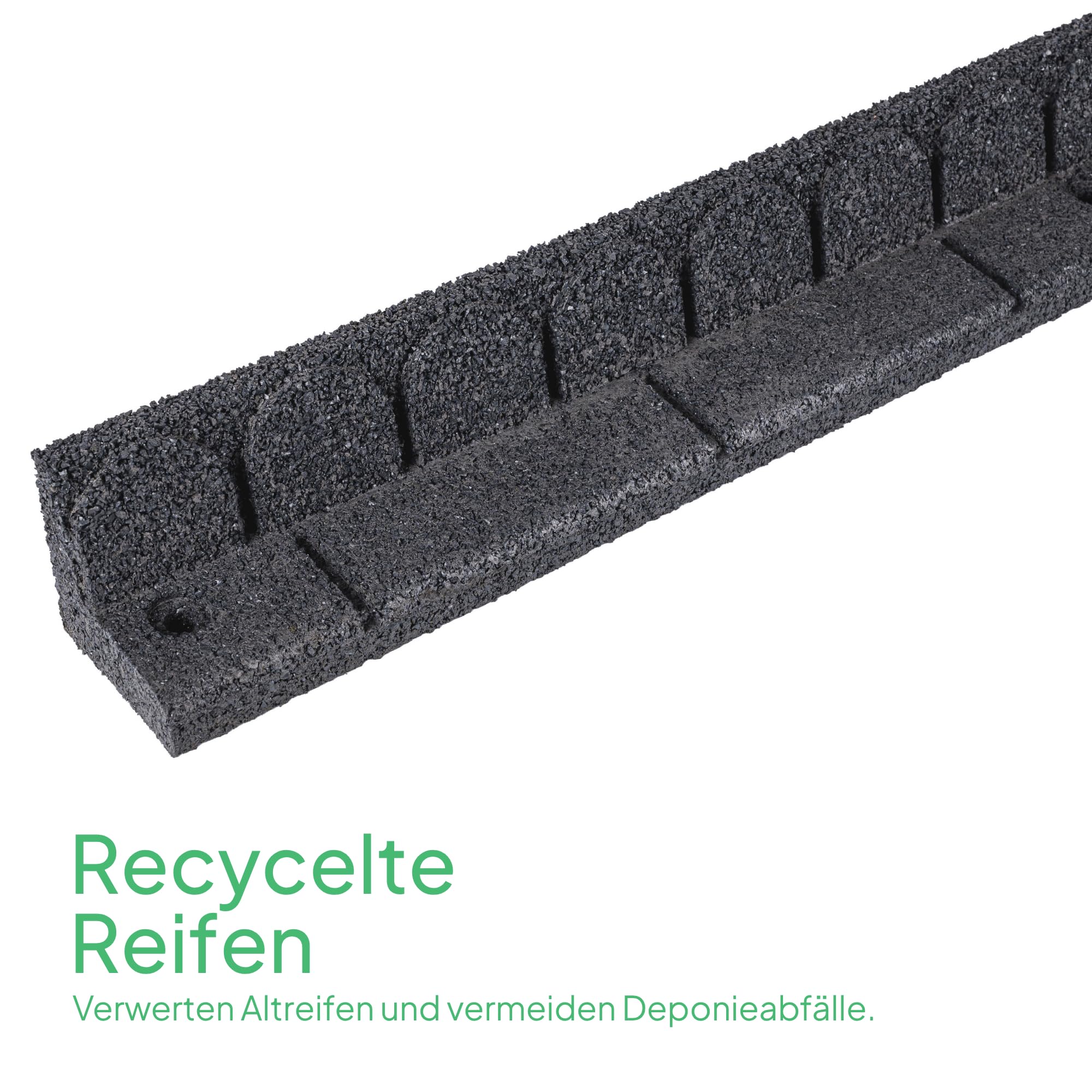 Flexible Rasenkante aus Recyceltem Gummi - Rasenmäherfreundliche Mähkante - Leicht zu verarbeitende Rasenkantensteine - Stabile Beetumrandung & Beeteinfassung - Anthrazit