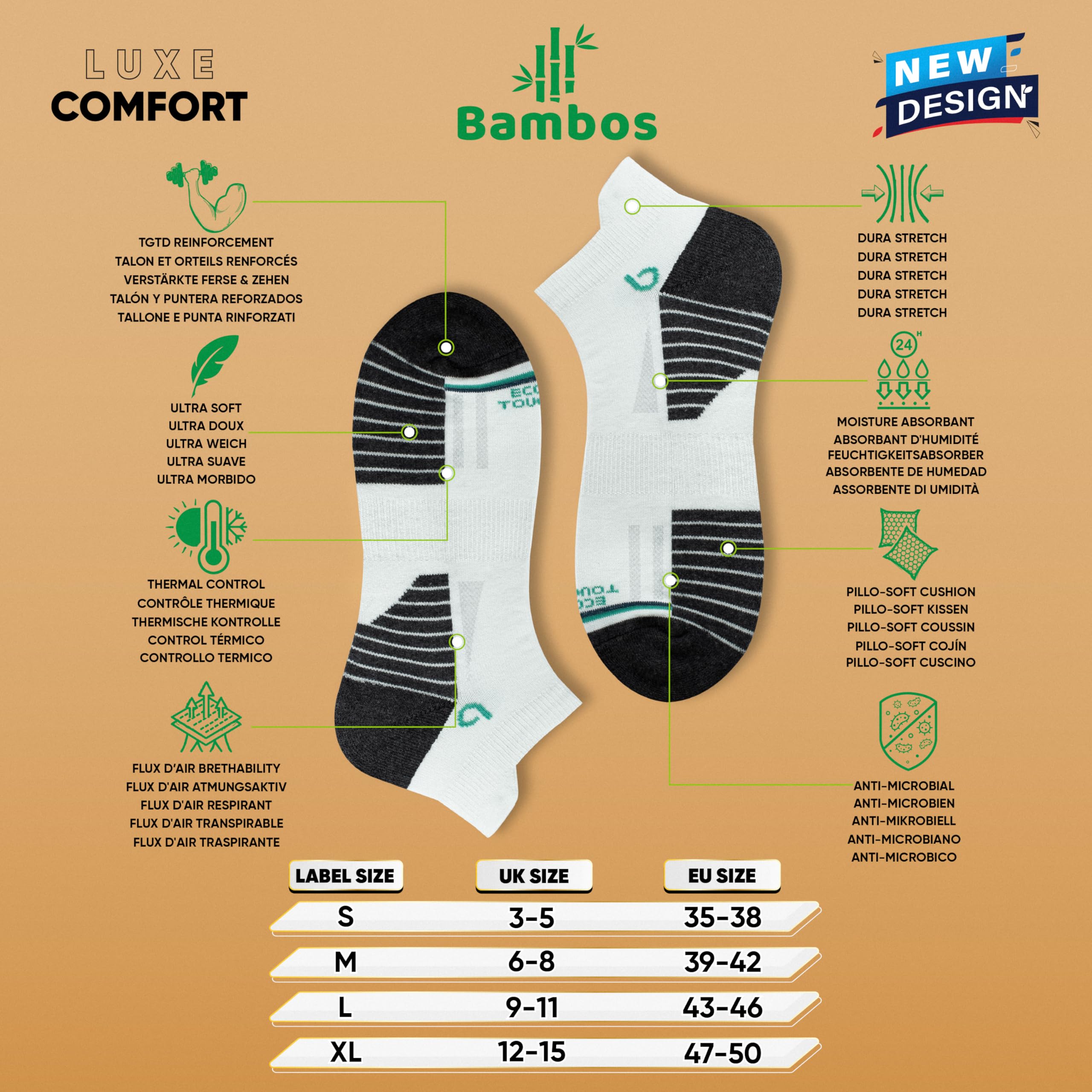 BAMBOS Sneaker Socken Ultraweich Bambus Herren Damen Kurz Sportsocken Laufsocken, 3/6 Paare