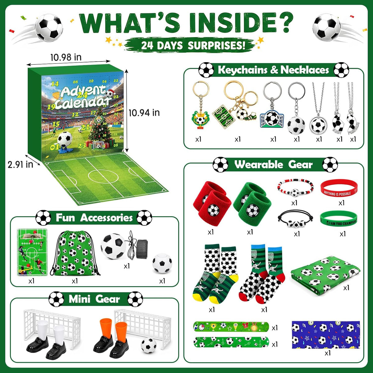 Adventskalender 2026 Fußball‑Geschenkset für Jugendliche 24‑Tage‑Sport‑Accessoires & Dekorationen mit Finger‑Fußball‑Spiel Weihnachts‑Countdown‑Geschenk & Strumpffüller für Jungen und Mädchen Teenager