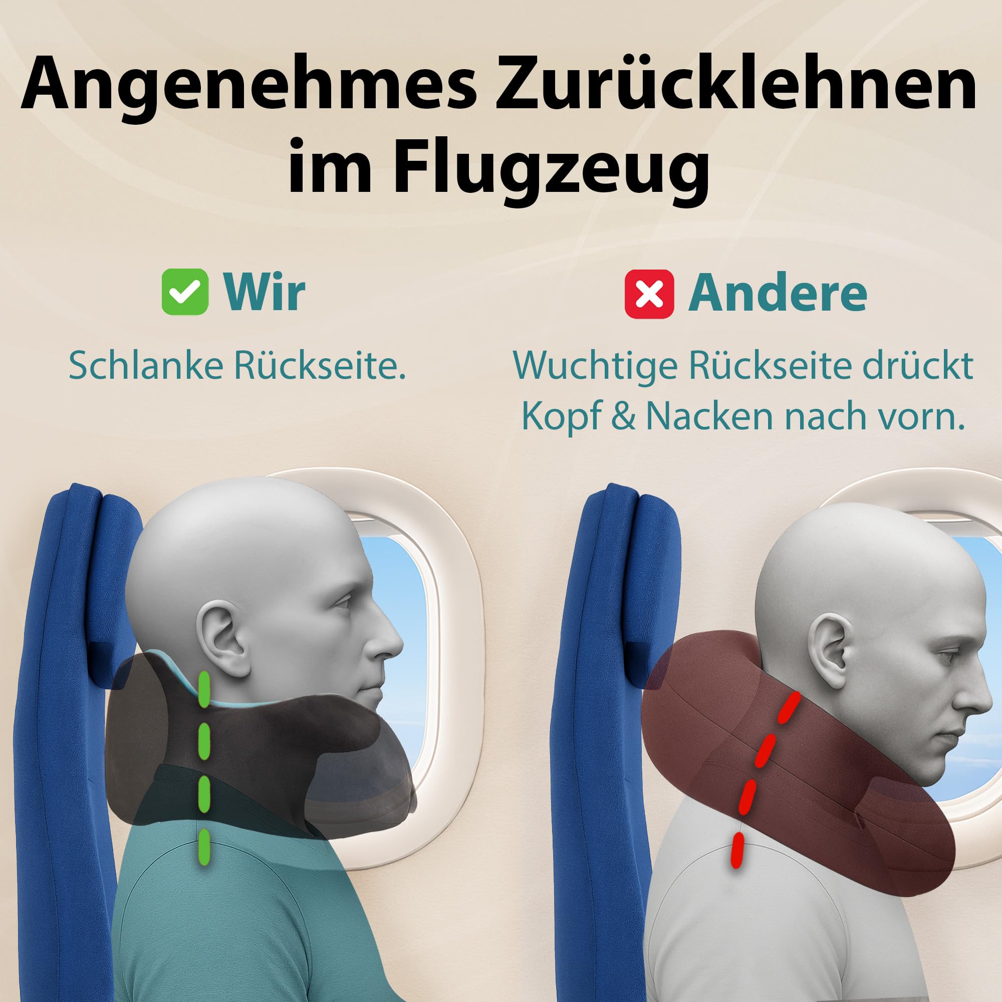 Bequemer Neck Cushion Flugzeug & Auto Reisekissen Memory Foam mit schlankem Rücken und waschbarer Abdeckung (Velvet Soft & Breathable) - Neck Cushion Adults Grey