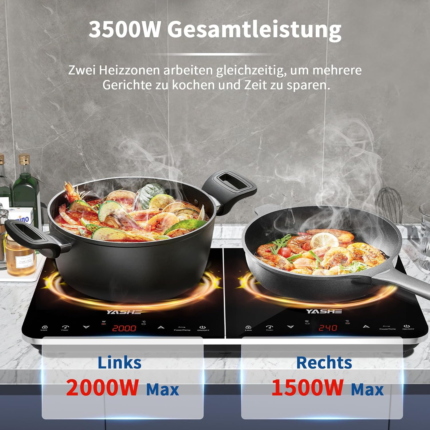 Induktionskochfeld – Einzel Induktionskochplatte, 10-Leistungseinstellung und 10-Temperaturstufen, 2000W Induktionskochfeld 1 Platte, 4-Stunden-Timer, Sicherheitsschloss, Mobil