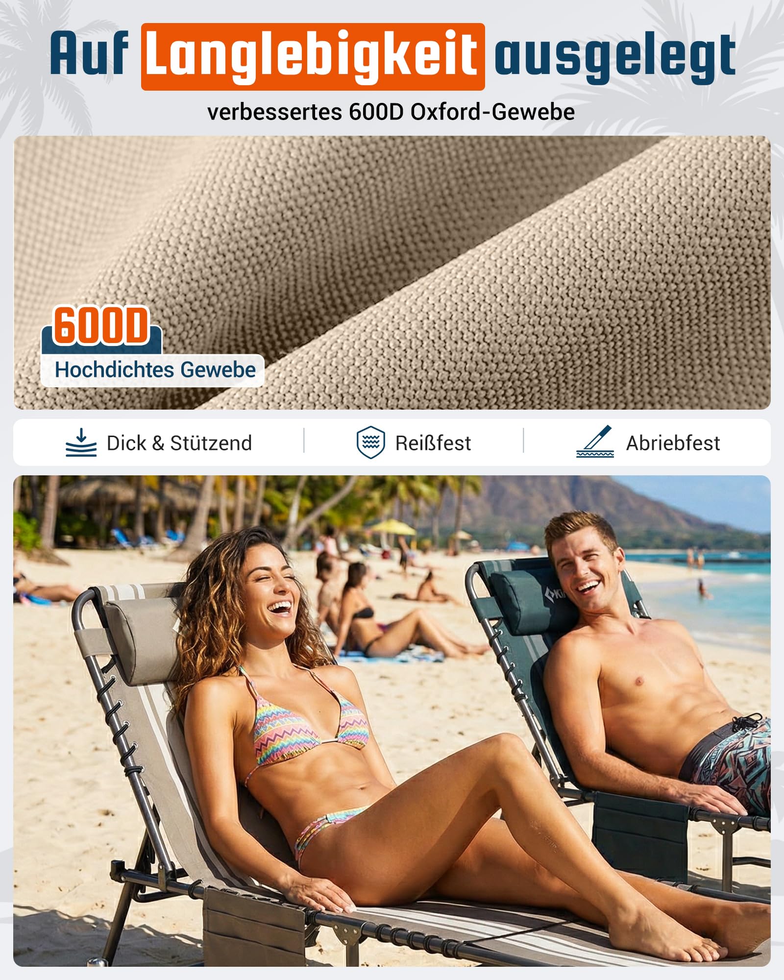 Sonnenliege Klappbar 5-Verstellbare, bis 180 kg, 2er Set, Blau | Gartenliege Klappbar, mit Kopfstütze & Seitentasche, Sonnenliege Wetterfest, Strandliege für Garten Terrasse Pool Camping