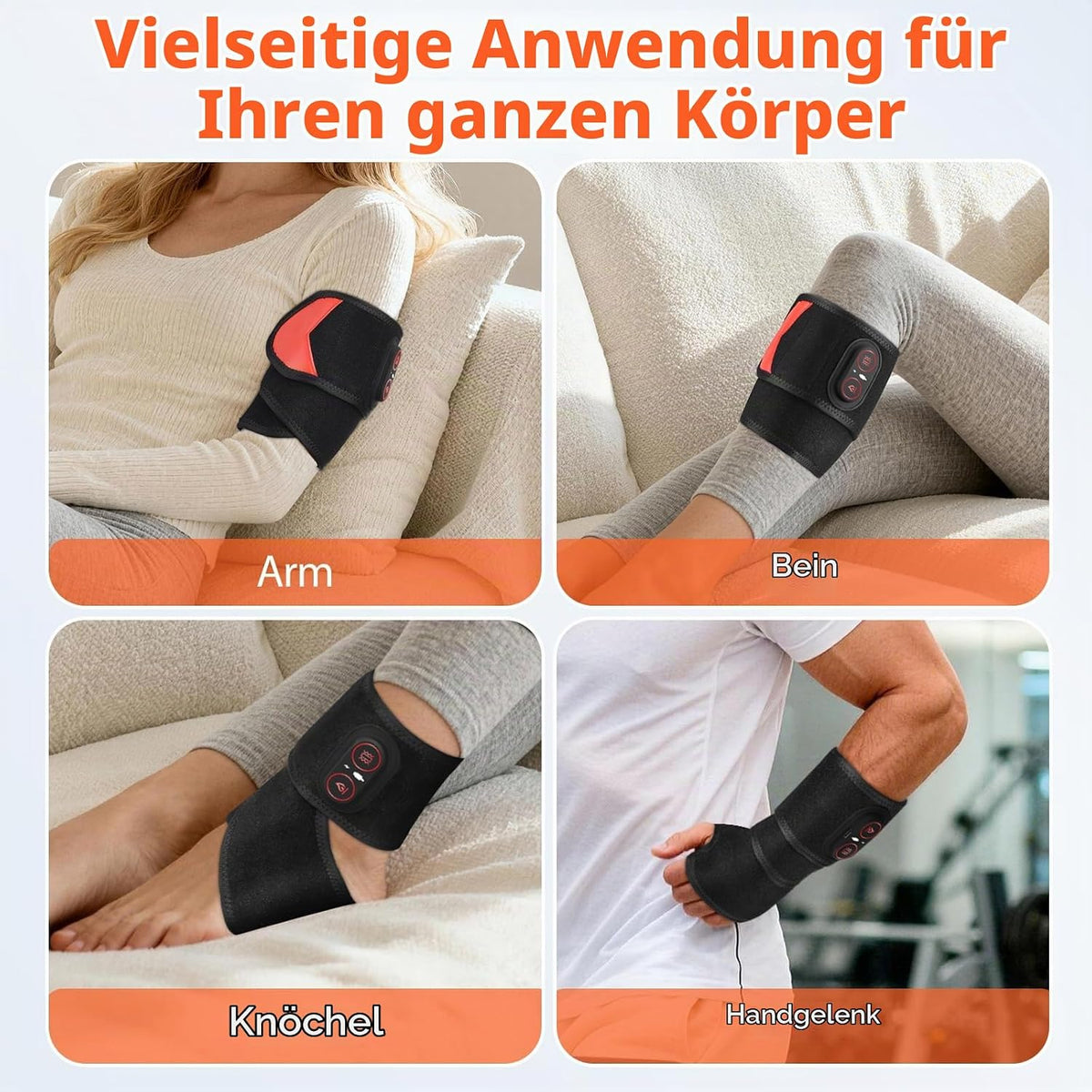 Kabellose Handgelenk-Heizbandage Mit Vibration, Tragbare Heiz-Handgelenkstütze Mit 660nm Rotem Licht, 3 Heizstufen, 3 Vibrationsmodi, Eingebauter 3000mAh-Akku, Geeignet Für Frauen Männer, 69cm Länge