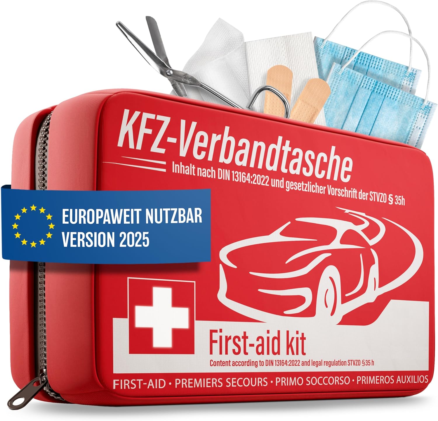 Verbandstasche nach aktueller Norm 2025 - Europaweit Nutzbar - Erste Hilfe Set Auto Verbandskasten DIN 13164:2022 (StVO konform)