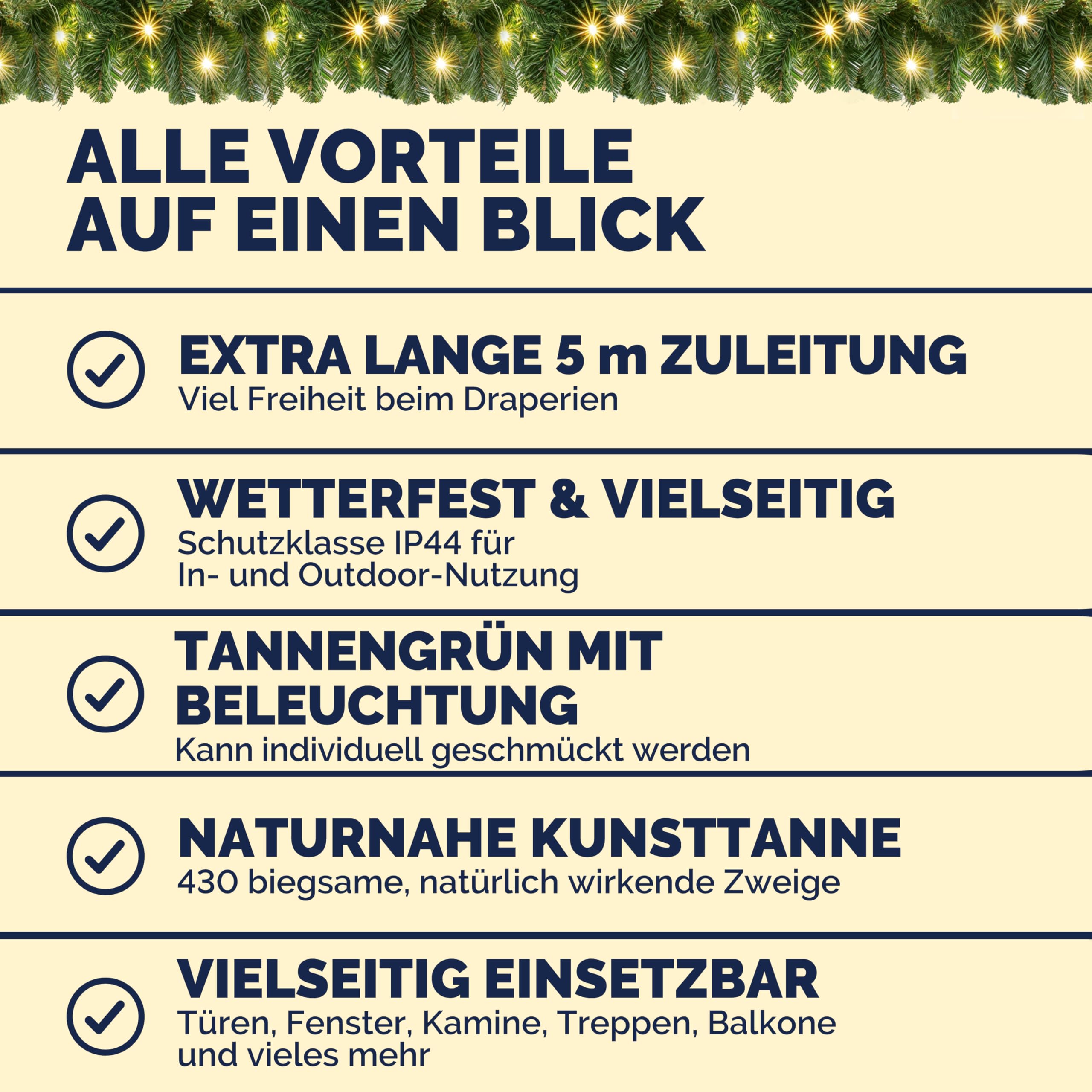 Weihnachtsgirlande mit Beleuchtungsdekoration, 80 LEDs Beleuchtetes Innen- und Außengrün Weihnachtsdekoration, Weihnachtsgirlande, Tannengirlande - Warmes Weiß