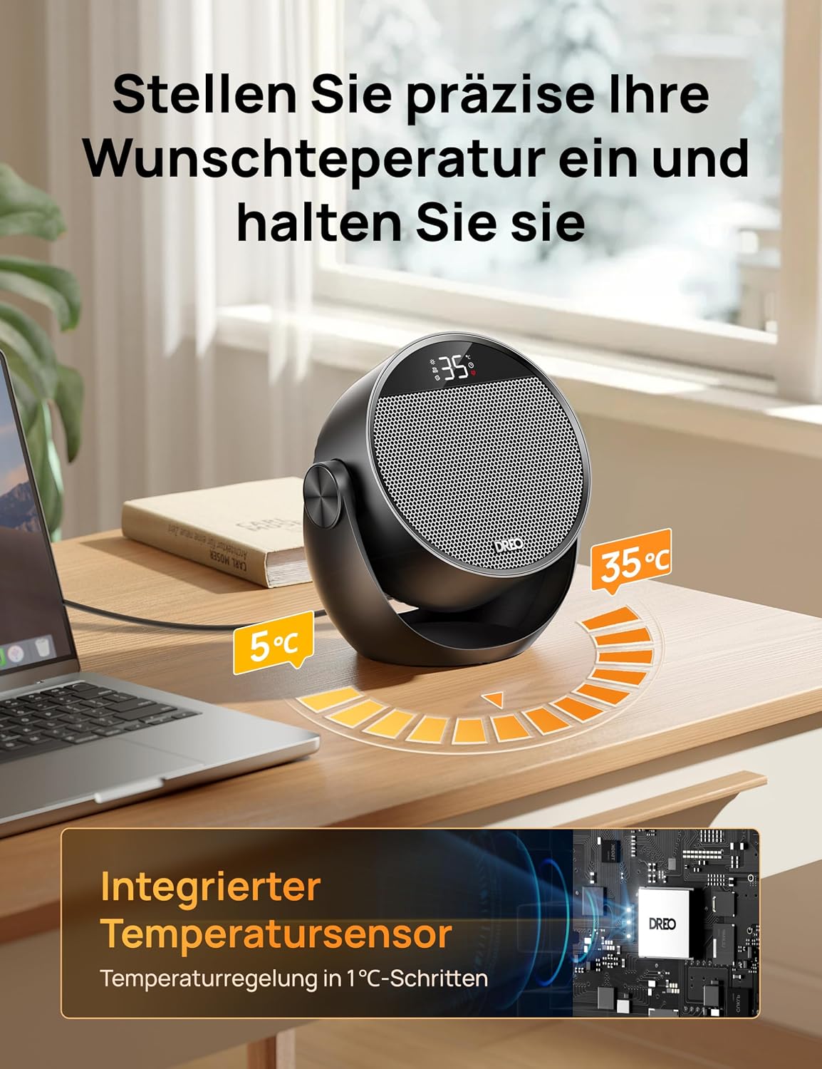 Heizlüfter Energiesparend Klein, Leiser 1500W Tragbar Heizlüfter mit Fernbedienung, Thermostat, 60° Neigbar, 8 Sicherheitsfunktionen, PTC-Keramik,12-Std-Timer, 3 Modus 3 Geschwindigkeit, Schwarz
