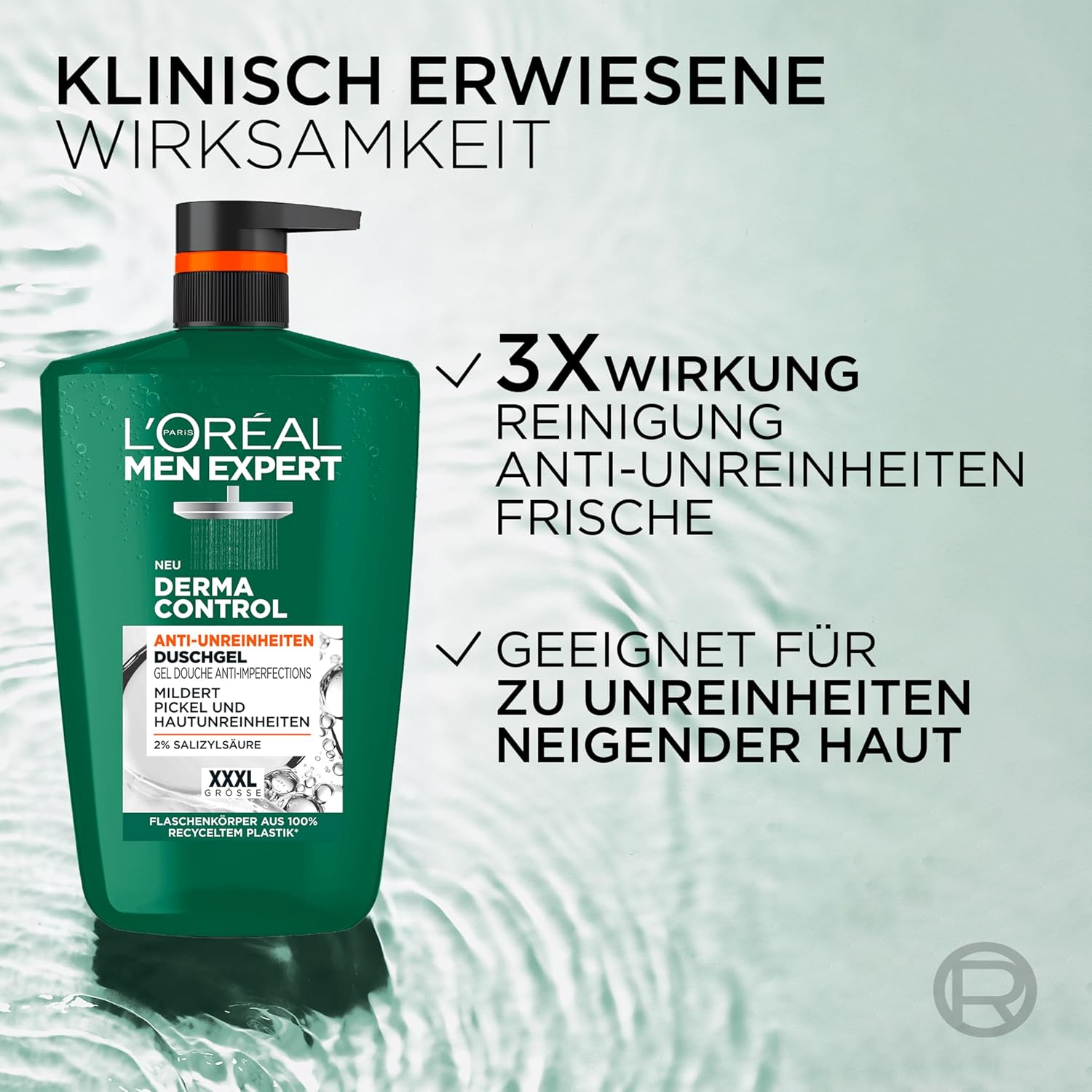 L'Oréal Men Expert XXXL Duschgel und Shampoo für Männer, Duschbad zur Reinigung von Körper, Haar und Gesicht, Herren Körperpflege für zu Unreinheiten neigende Haut, Derma Control, 1 x 1000 ml