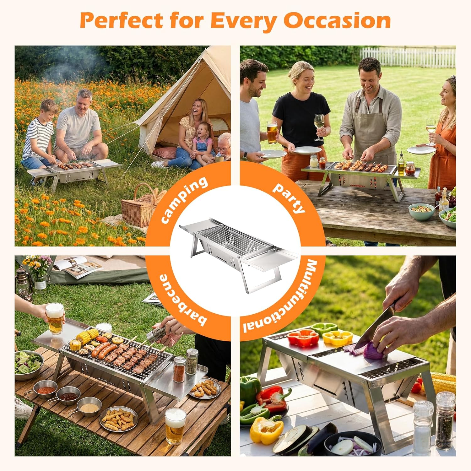 Kleiner Tragbarer Camping Holzkohlegrill, Mini tischgrill holzkohle mit 4-stufiger Hitzeverstellung, reise Klappgrill für Outdoor, Camping, Garten, picknick, Strand & Party Barbecue