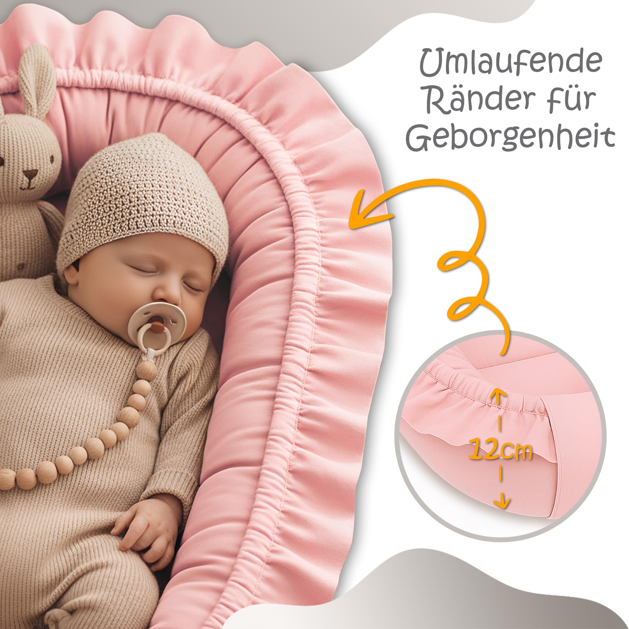 Babynest Babynestchen Neugeborene 90 x 50 cm baby nestchen tragbar nest für bett kinder kuschelnest coccon für Jungen und Mädchen