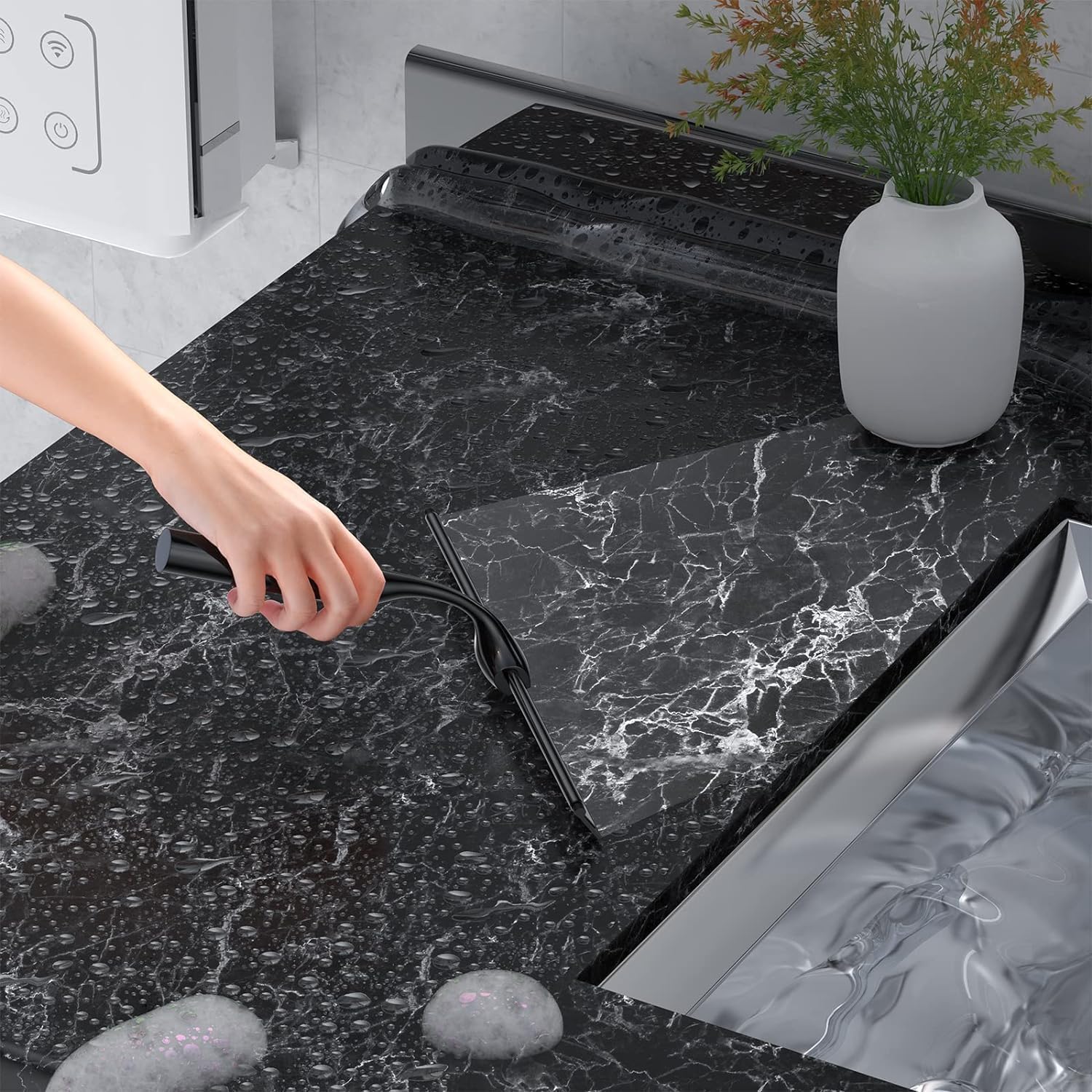 Edelstahl Duschabzieher Mit Selbstklebe Haken, Silber Abzieher Dusche Wischer für Badezimmer, Kurzer Handgriff Glaswischer, Glas Wasserschieber, Duschwand Abzieher, Badwischer