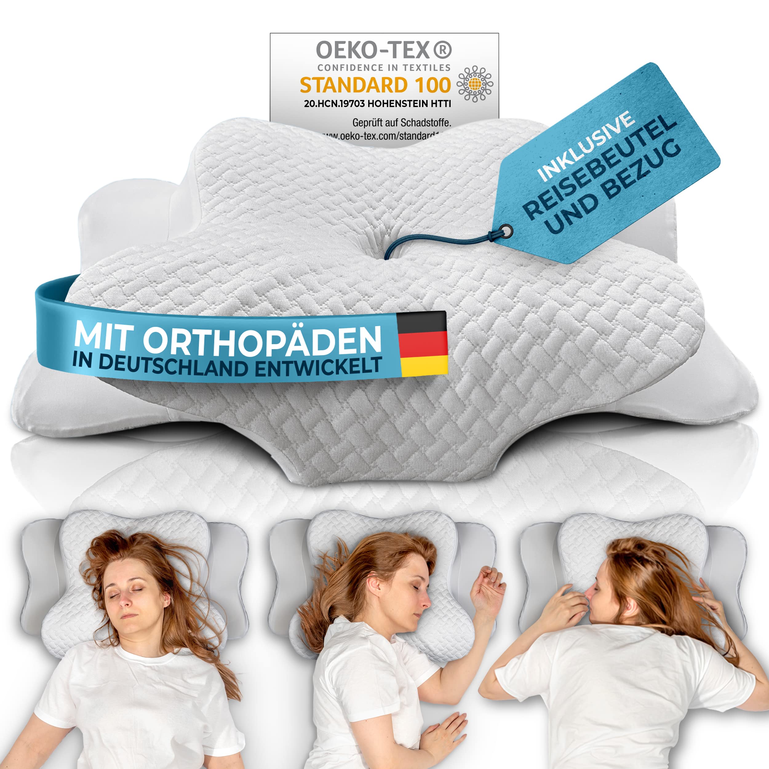 Orthopädisches Kissen (Zertifiziert für alle Schlaftypen) Kopfkissen Nackenschmerzen aus Memory Foam | Nackenstützkissen Ergonomisches Kopf-Kissen Seitenschläferkissen Weiß