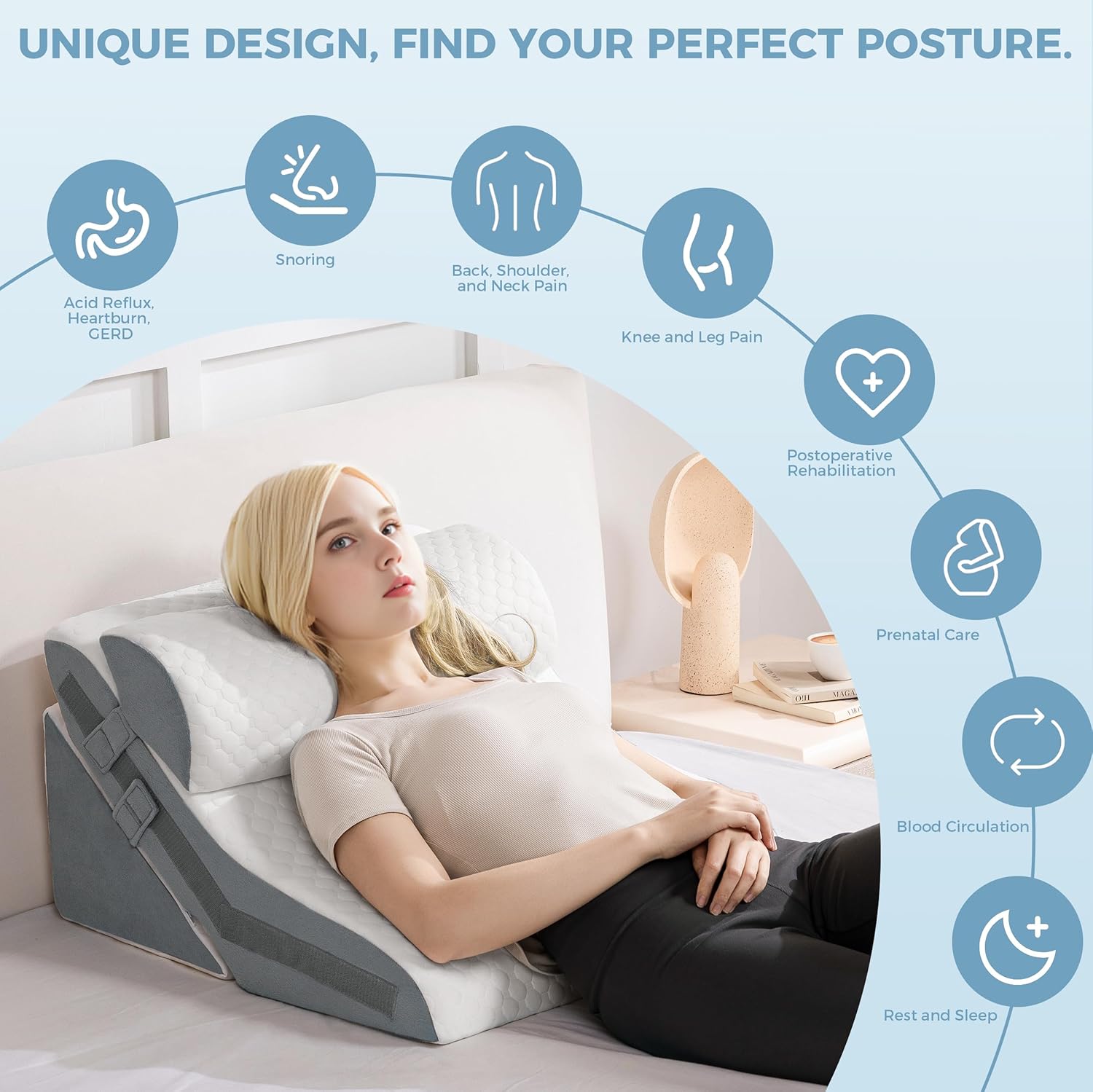 3-in-1 Orthopädisches Bettkeilkissenset, verstellbarer Memory-Schaum, Faltdreieckkissen zur Unterstützung von Beinen, Knien, Schlafapnoe, Rückenschmerzen, Linderung von Sodbrennen, Schnarchen