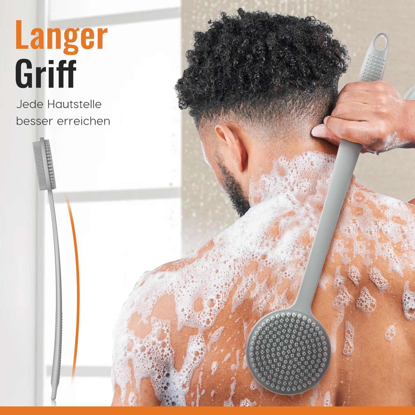 Silikon Rückenschrubber für Die Dusche, Silikon Körperschrubber mit Langem Griff, Rückenschrubber, Abgestorbene Haut entfernen und Massage