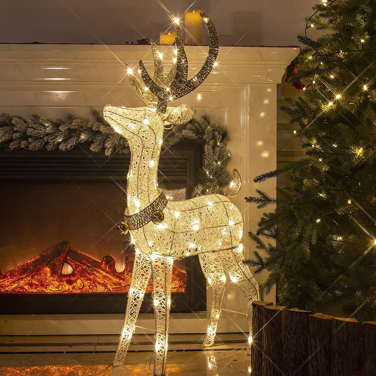 LED Rentier Metall Gold Weiß Eisen Rahmen Beleuchtet Weihnachtshirsch warm weiß Weihnachten Deko für Innen Aussen