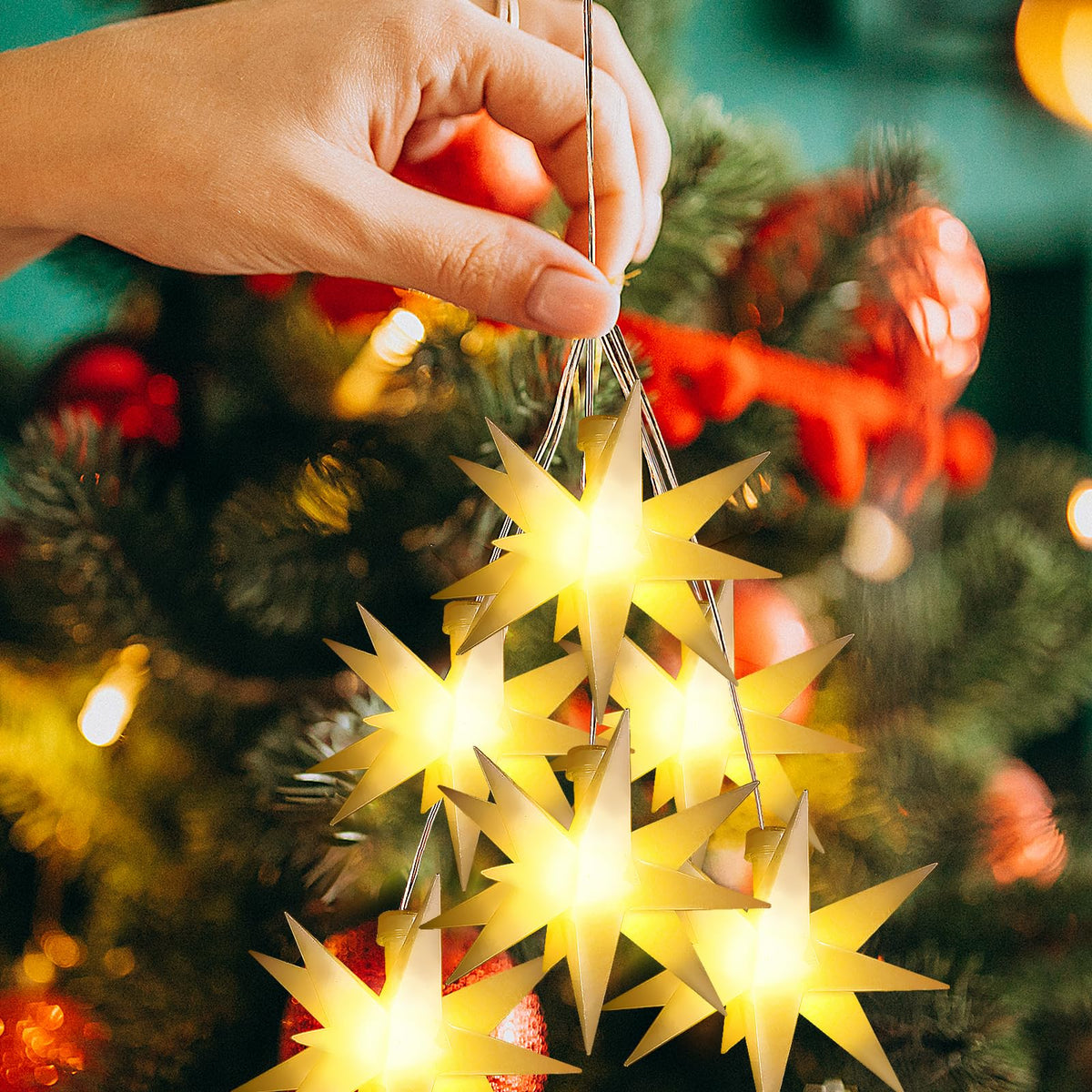Set von 6 LED Weihnachtsstern beleuchtet Outdoor Indoor LED Star Batte