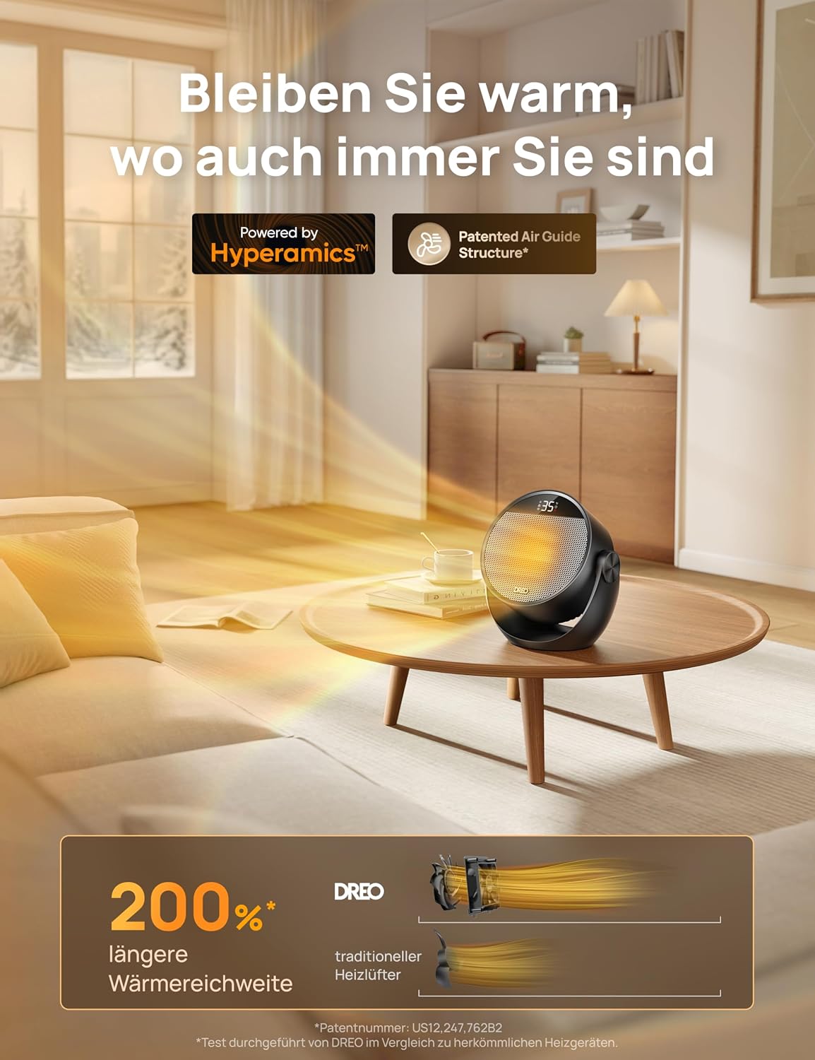 Heizlüfter Energiesparend Klein, Leiser 1500W Tragbar Heizlüfter mit Fernbedienung, Thermostat, 60° Neigbar, 8 Sicherheitsfunktionen, PTC-Keramik,12-Std-Timer, 3 Modus 3 Geschwindigkeit, Schwarz