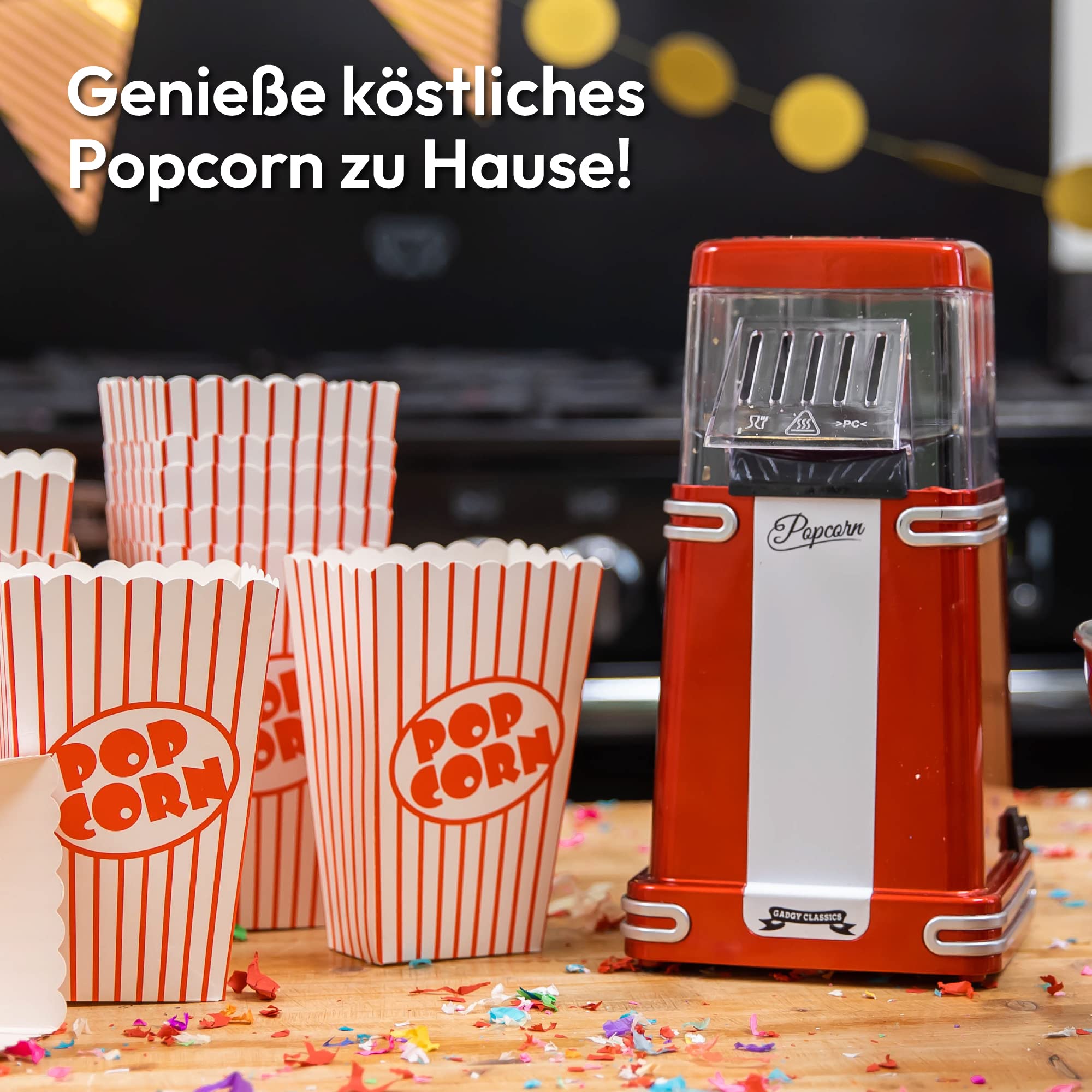 Popcorn Machine Large - Retro Popcorn Maker 5 L - Popcorn Maker with Non-Stick Coating and Removable Heating Surface - Popcorn Machine Red - Popcorn Machine 800 W - Popcorn Machine