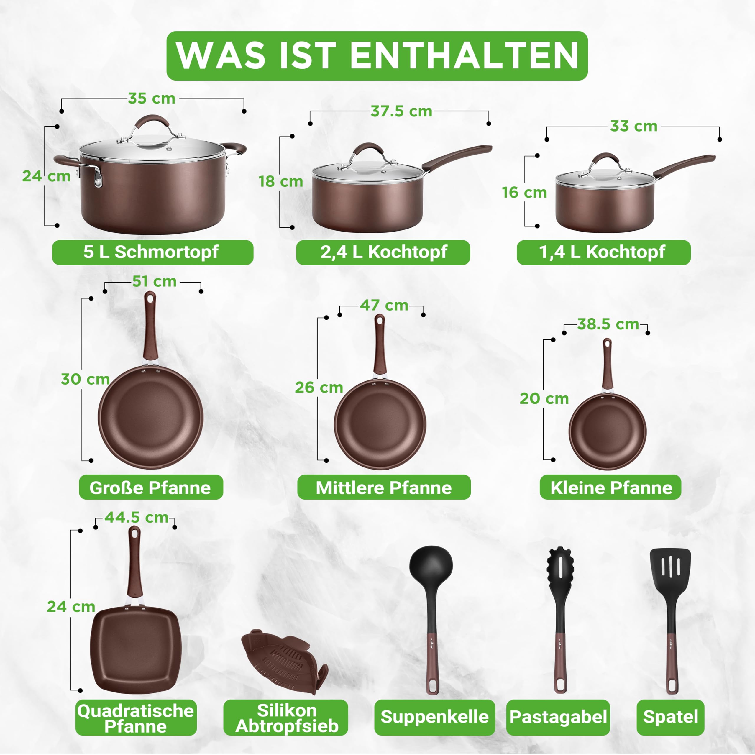 Induktions-Saucepan-Set, 14 Stück, Non-Stick-Beschichtung, Töpfe & Pfannen PFOA/PFOS frei, Kochtopf-Set, Küchenset, Edelstahl, Aluminium - Hochwertiges Kochgeschirr / NEU & OVP!