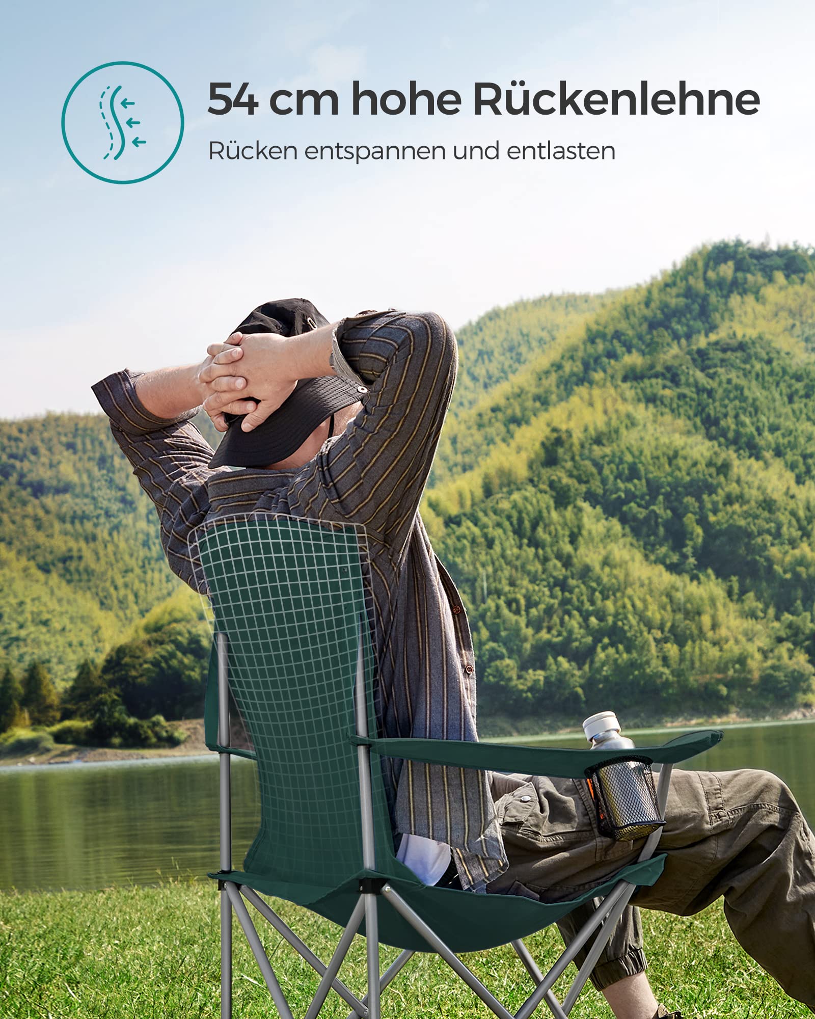 2er Set Klappstuhl Campingstuhl Bequeme Schwerlaststruktur bis 150kg belastbar mit Getränkehalter Outdoor Stuhl
