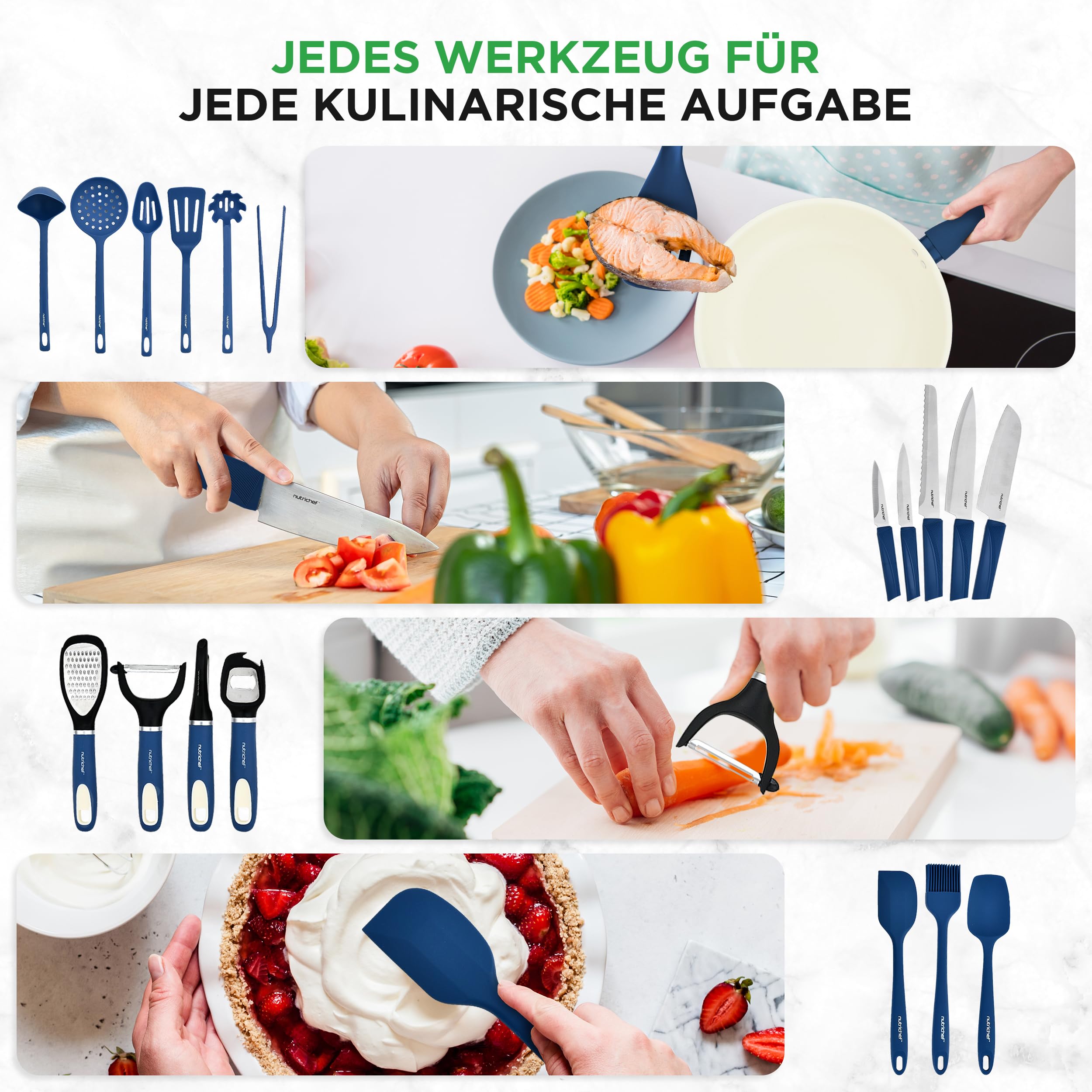 Topfset & Pfannenset - 54-teiliges Non-Stick-Kochgeschirr - Enthält Küchenutensilien, Backschale, Messer / Für Induktion, Gas & Elektrisch / Gesundes & Fettfreies Kochen