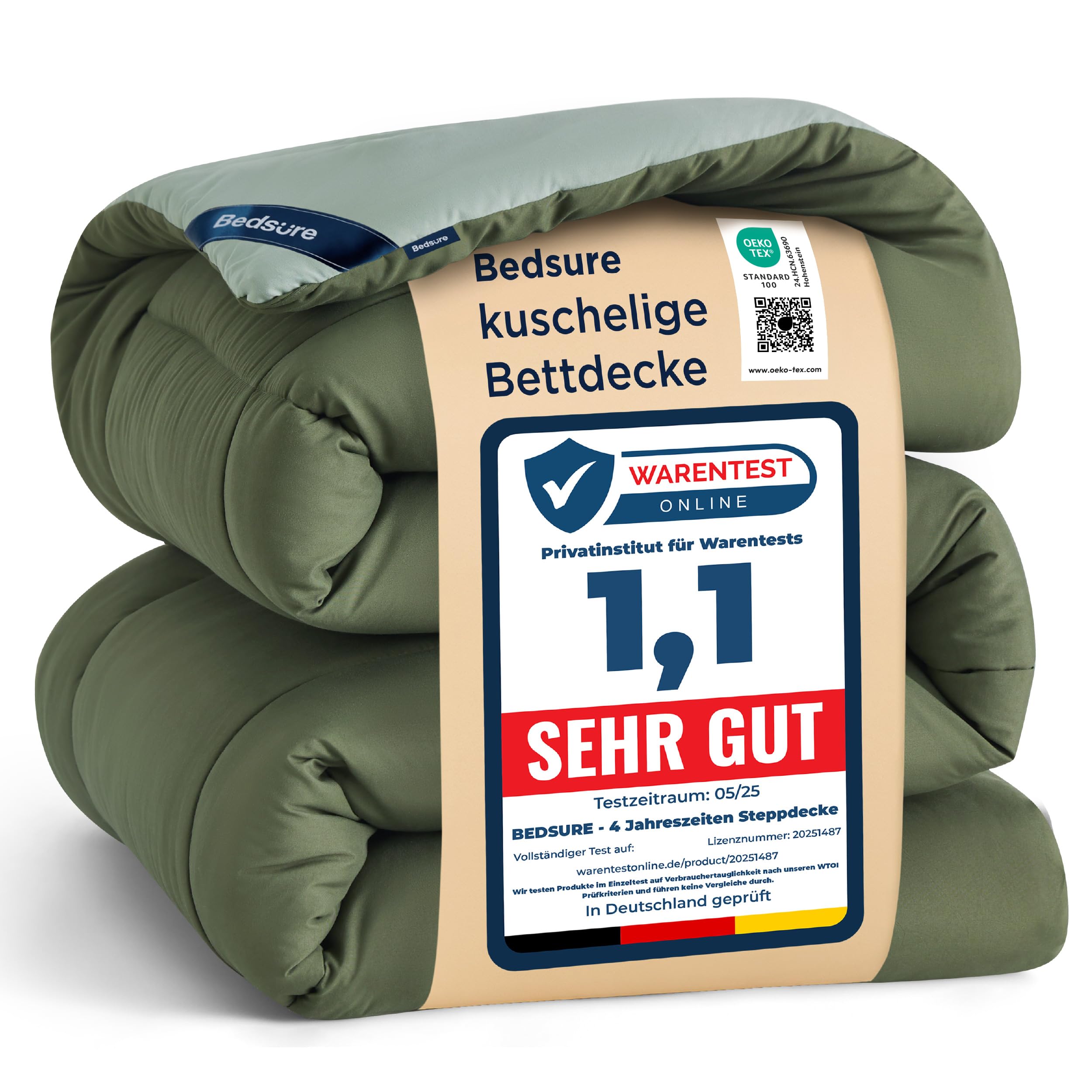BEDSURE Bettdecke Ohne  - Bettdecke für Allergiker, Warm & Gemütlich Ganzjahresdecke 300GSM Füllung, Waschbare Duvet für 4 Jahreszeiten, Grau/Hellgrau