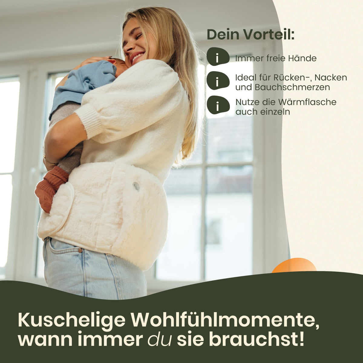 Wärmflaschengürtel - Premium Wärmflasche Lang mit Gürtel zum umbinden - 130cm Perioden Wärmegürtel - Plüsch Wärmflasche mit Bezug - Wärmflasche Gürtel mit Geschenkverpackung