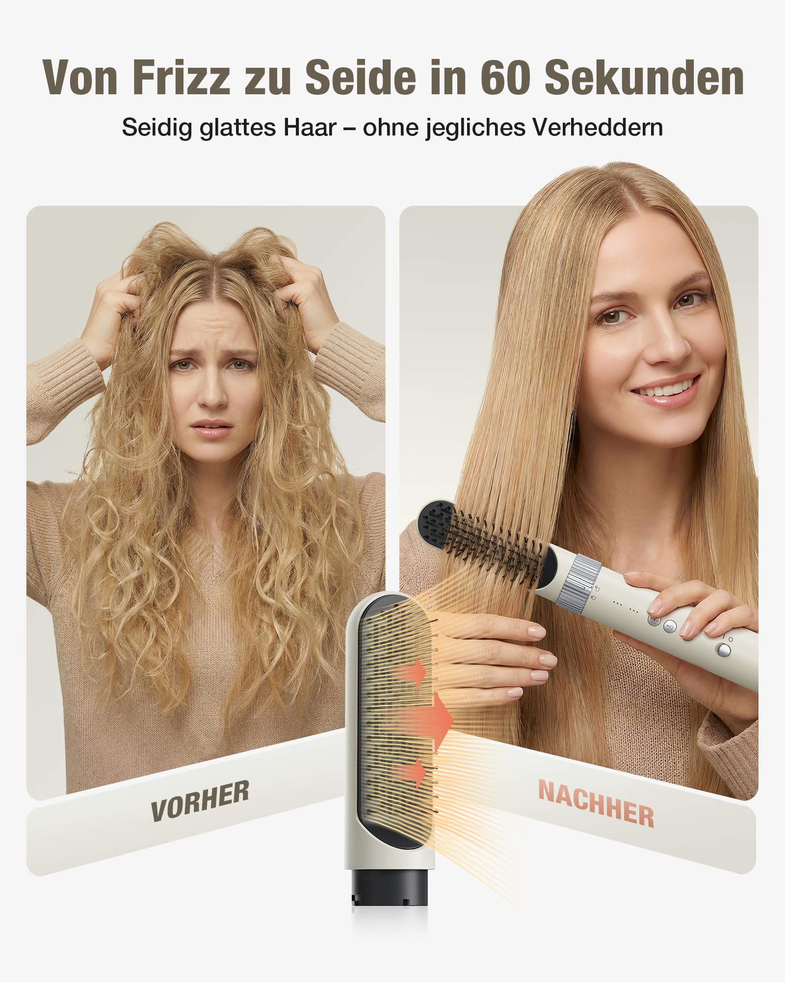 6-in-1 Hairstyler, Airstyler, Lockenstab, 110000 U/Min Hochgeschwindigkeit Lonen Föhn Locken oder Glätten, Föhnbürste Warmluftbürste Rundbürstenföhn Lockenföhn Haartrockner- Rosa