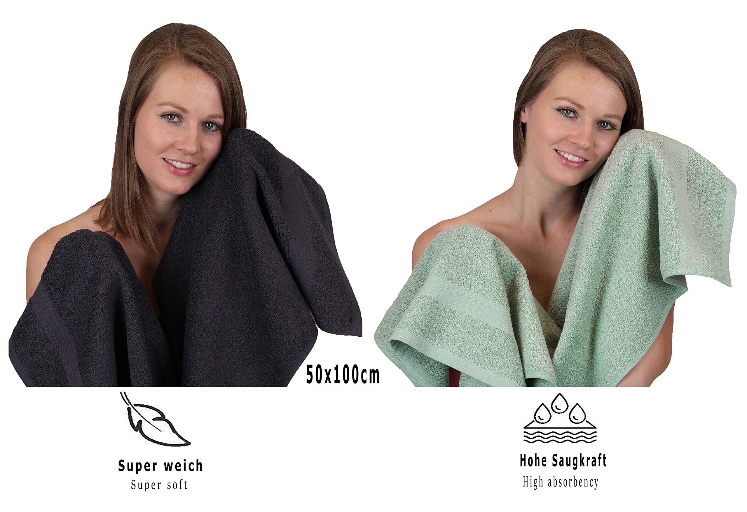 12-teilige Handtuch Set Premium Handtuch Set 100% Baumwolle 2 Badetücher 4 Handtücher 2 Gästehandtücher 2 Flanell