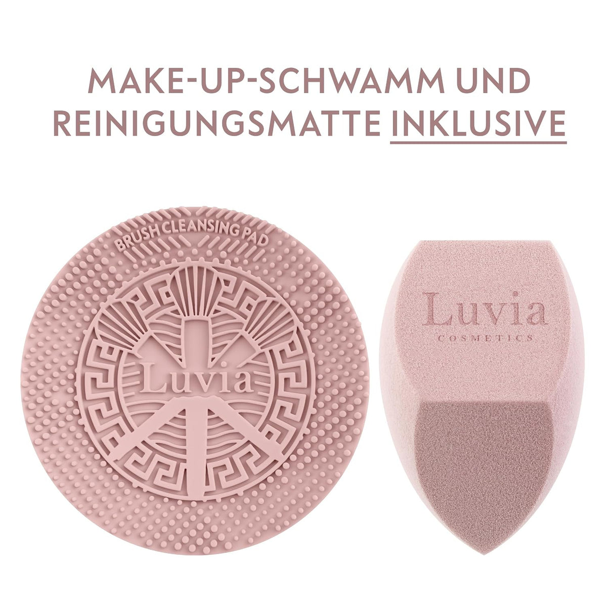 Make-up Pinselset 10-teilig | 7 vegane Schminkpinsel + veganes Leder-Etui, Reinigungsmatte & Blender-Schwamm | Prime Vegan Complete | Für Foundation, Puder & Augen | Candy Rosa/Perlmutt