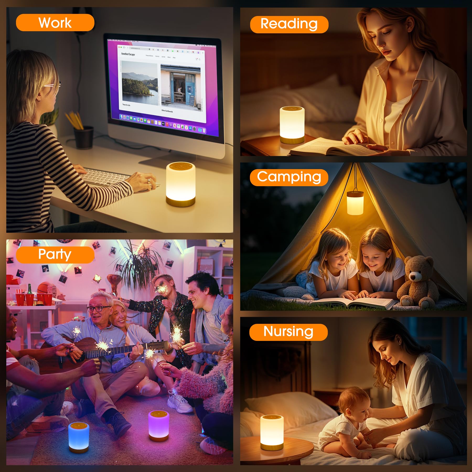 Tischlampe Drahtlose LED - Nacht Tisch - Lampe Touch Dimmbar mit warmem Licht & 256 RGB Farbwechsel, Lampenbatterie Wiederaufladbares Stilllicht Dimmbar mit Timer, Nachtlicht für Kinder