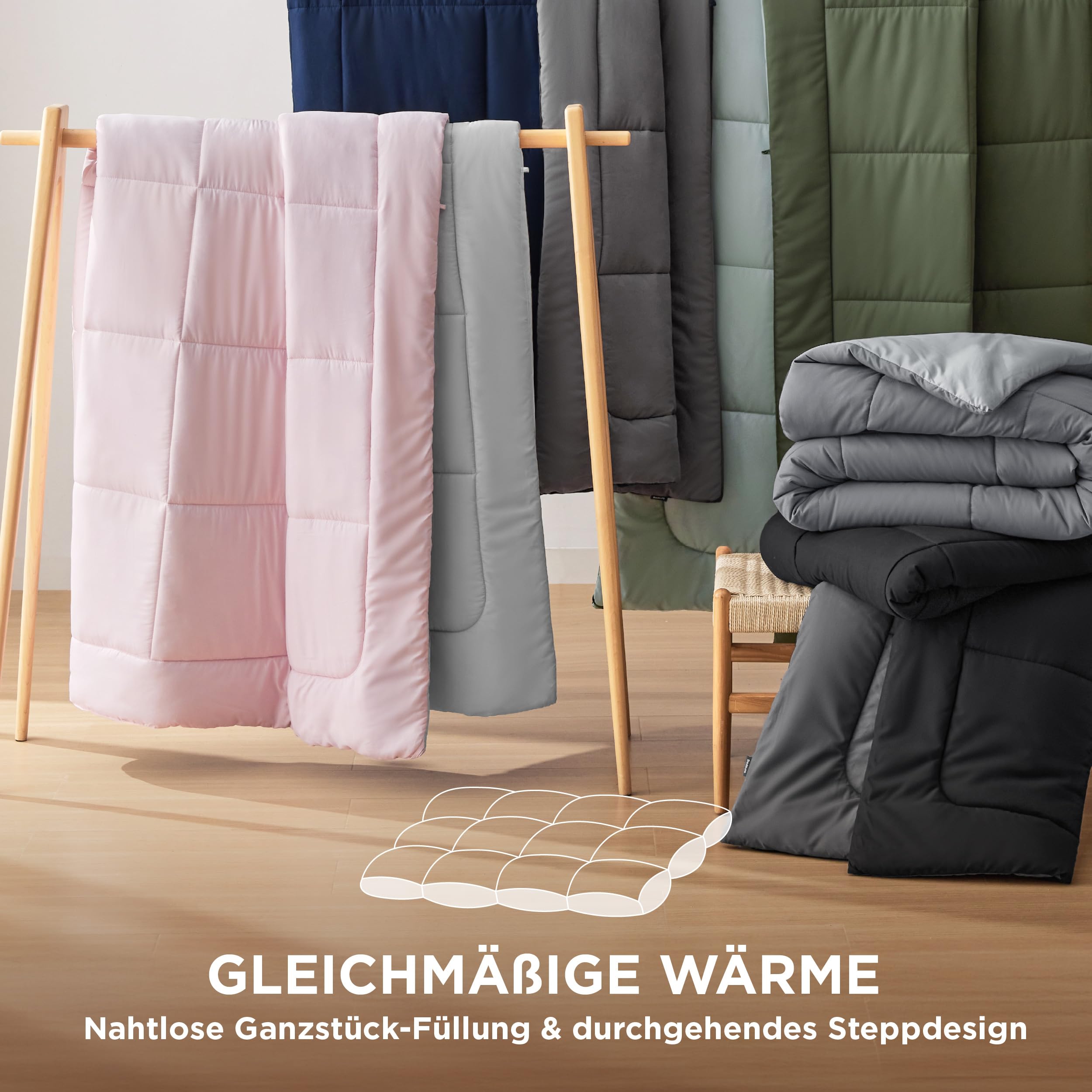 BEDSURE Bettdecke Ohne  - Bettdecke für Allergiker, Warm & Gemütlich Ganzjahresdecke 300GSM Füllung, Waschbare Duvet für 4 Jahreszeiten, Grau/Hellgrau